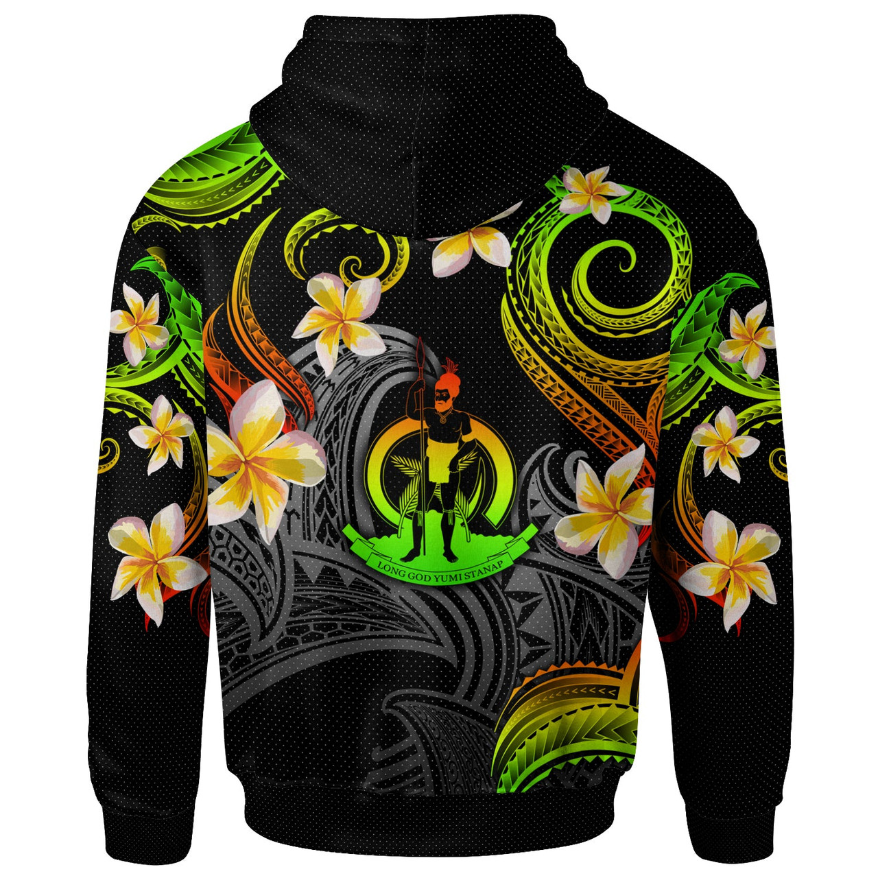 Vanuatu Hoodie - Custom Personalised Polynesian Waves with Plumeria Flowers (Reggae)