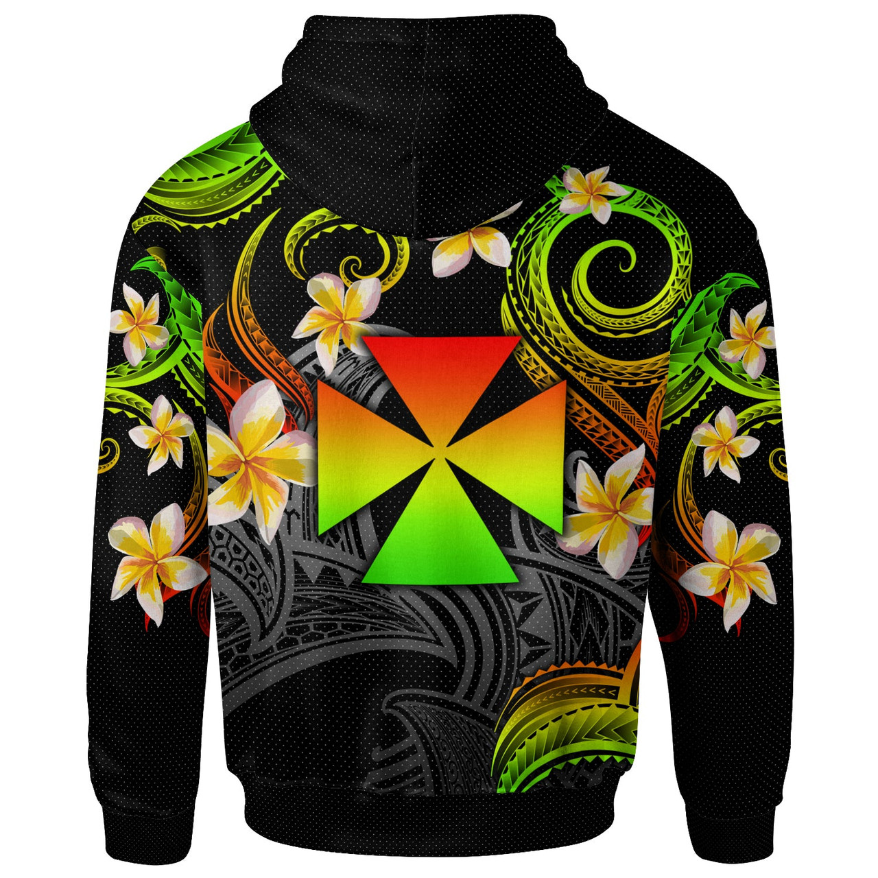 Wallis and Futuna Hoodie - Custom Personalised Polynesian Waves with Plumeria Flowers (Reggae)