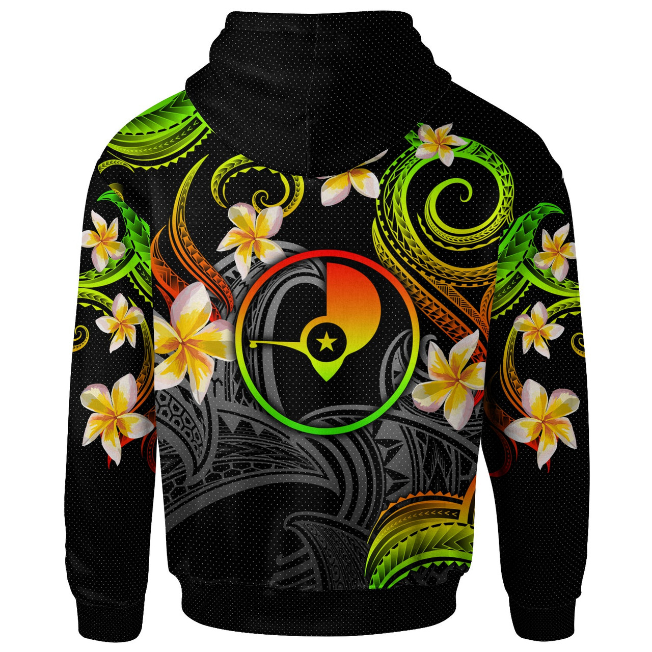Yap Hoodie - Custom Personalised Polynesian Waves with Plumeria Flowers (Reggae)