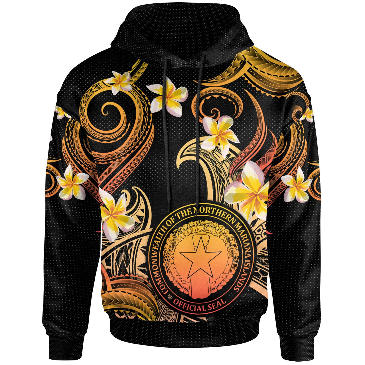 CMNI Hoodie - Custom Personalised Polynesian Waves with Plumeria Flowers (Orange)