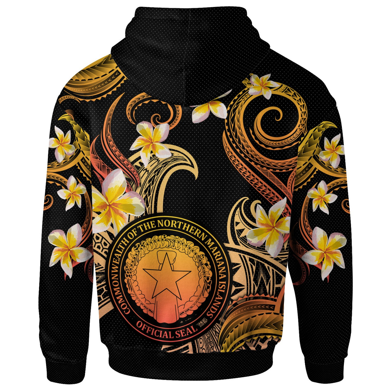 CMNI Hoodie - Custom Personalised Polynesian Waves with Plumeria Flowers (Orange)