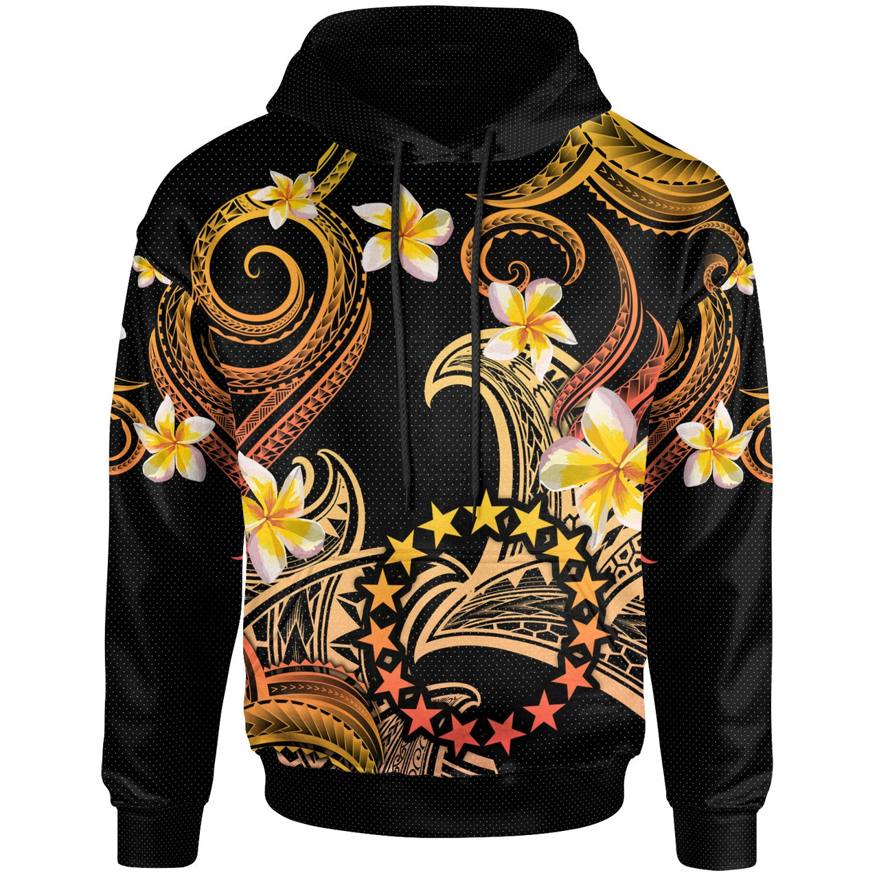 Cook Islands Hoodie - Custom Personalised Polynesian Waves with Plumeria Flowers (Orange)