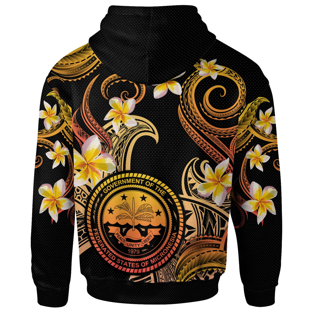 FSM Hoodie - Custom Personalised Polynesian Waves with Plumeria Flowers (Orange)