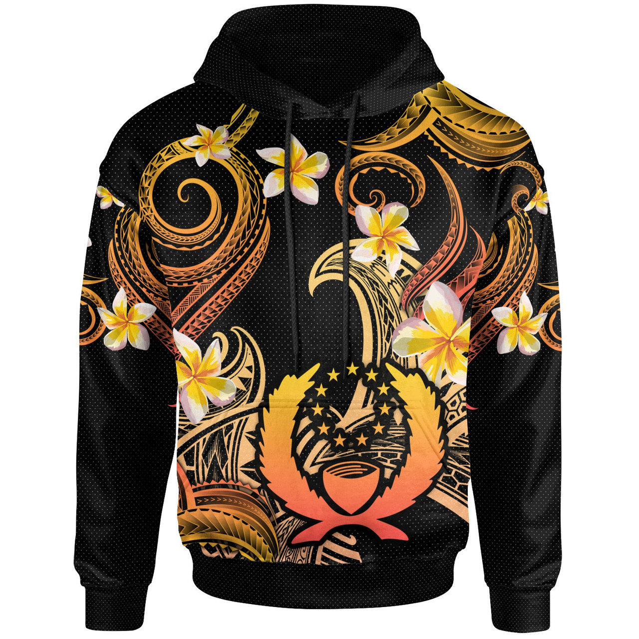 Pohnpei Hoodie - Custom Personalised Polynesian Waves with Plumeria Flowers (Orange)