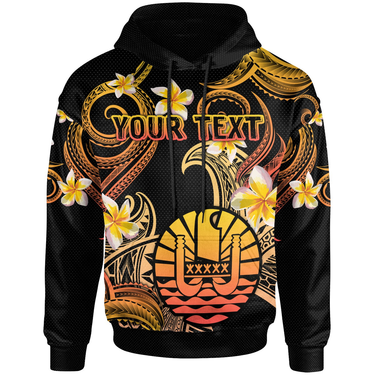 Tahiti Hoodie - Custom Personalised Polynesian Waves with Plumeria Flowers (Orange)