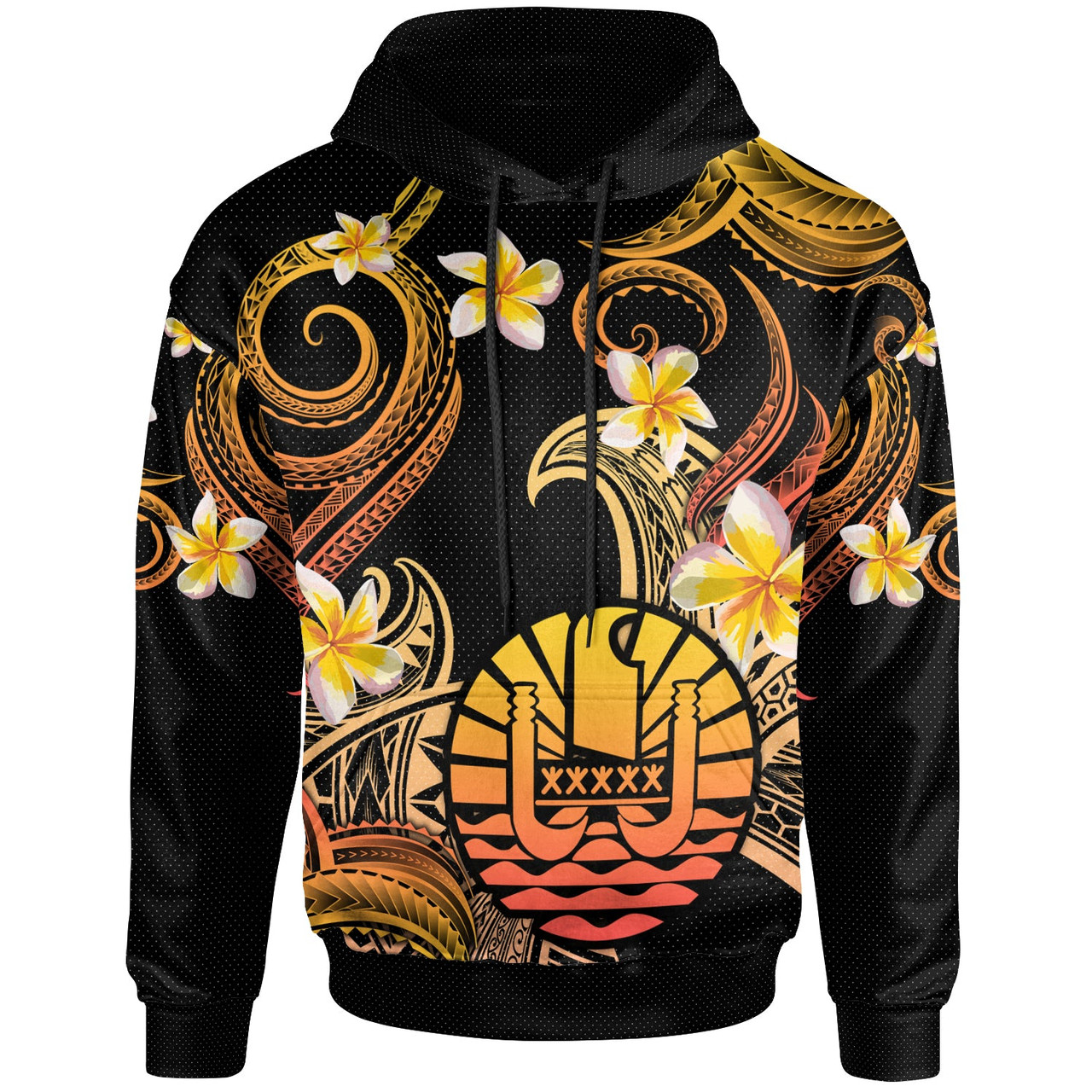 Tahiti Hoodie - Custom Personalised Polynesian Waves with Plumeria Flowers (Orange)