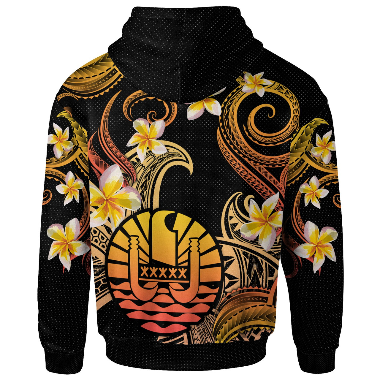 Tahiti Hoodie - Custom Personalised Polynesian Waves with Plumeria Flowers (Orange)