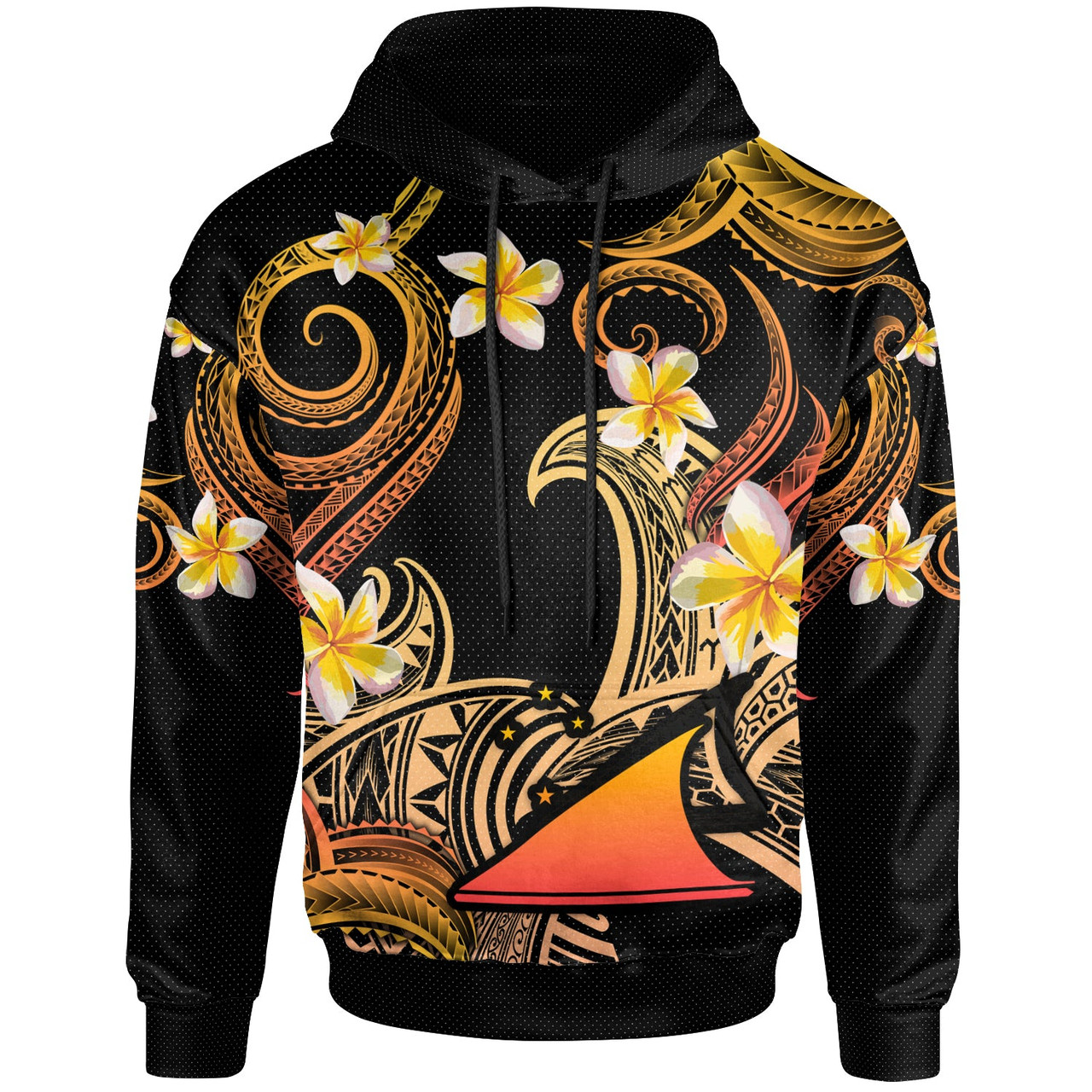 Tokelau Hoodie - Custom Personalised Polynesian Waves with Plumeria Flowers (Orange)