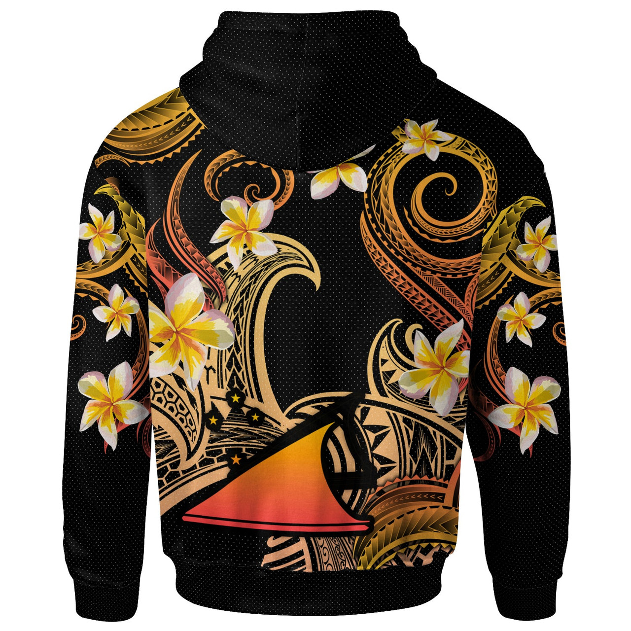 Tokelau Hoodie - Custom Personalised Polynesian Waves with Plumeria Flowers (Orange)