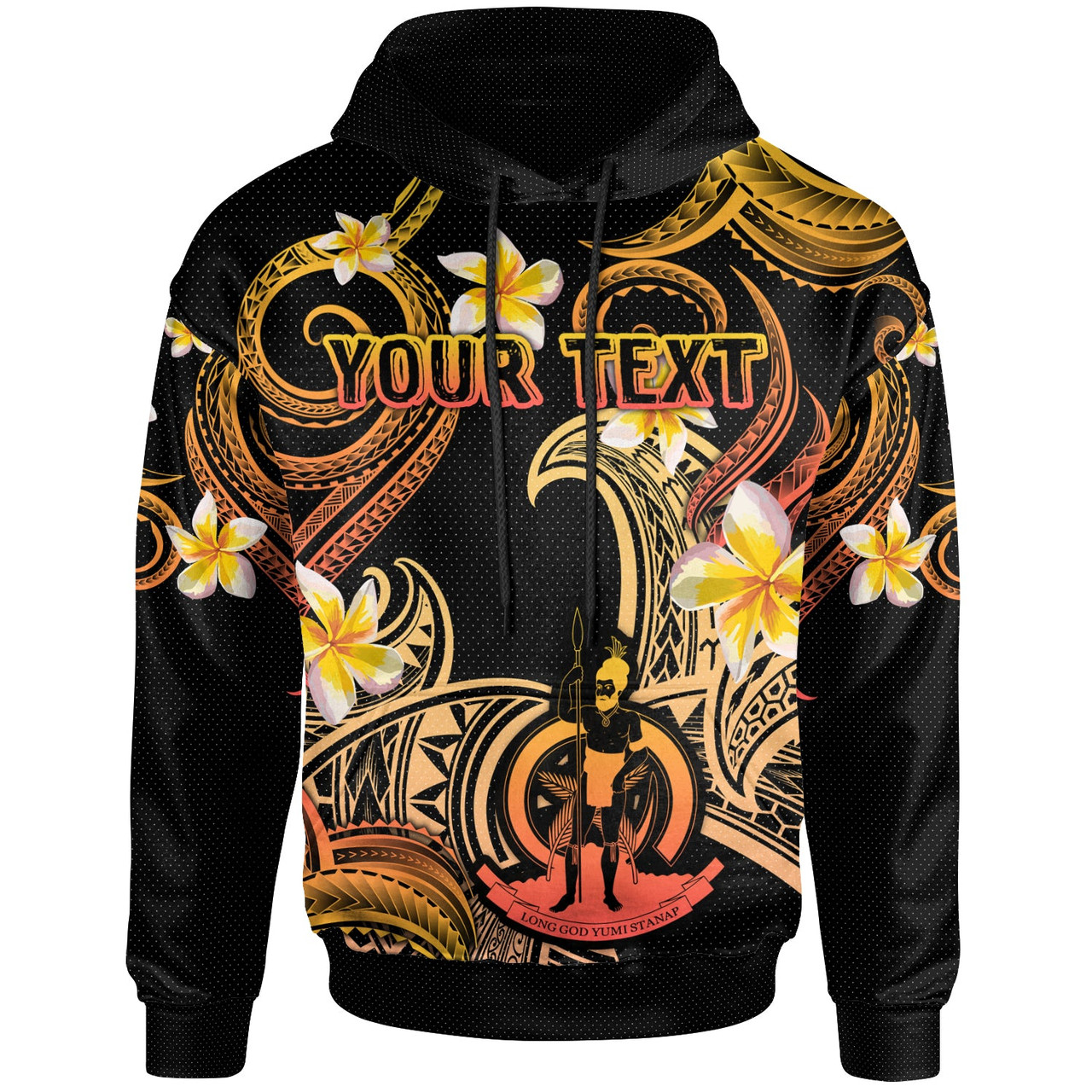 Vanuatu Hoodie - Custom Personalised Polynesian Waves with Plumeria Flowers (Orange)