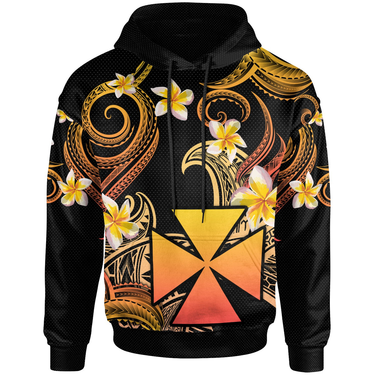 Wallis and Futuna Hoodie - Custom Personalised Polynesian Waves with Plumeria Flowers (Orange)