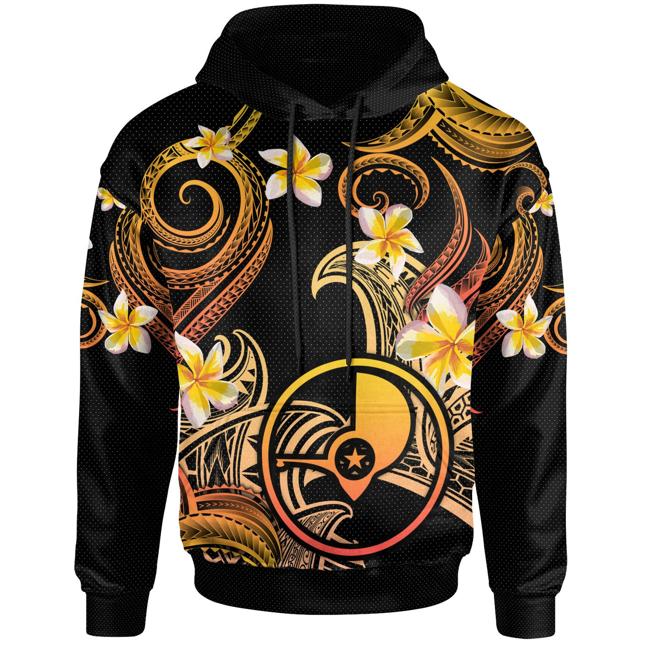 Yap Hoodie - Custom Personalised Polynesian Waves with Plumeria Flowers (Orange)