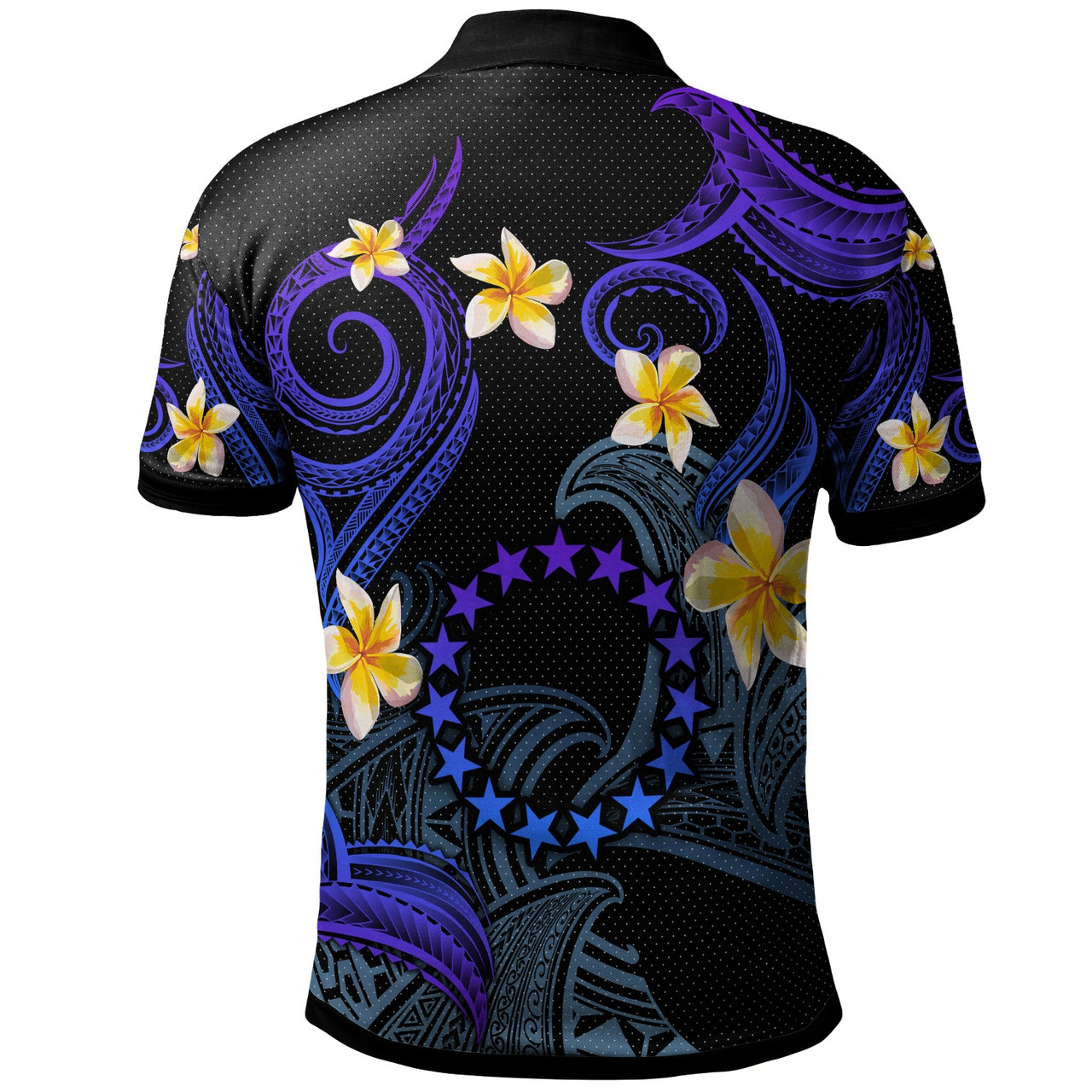 Cook Islands Polo Shirt - Custom Personalised Polynesian Waves with Plumeria Flowers (Blue)