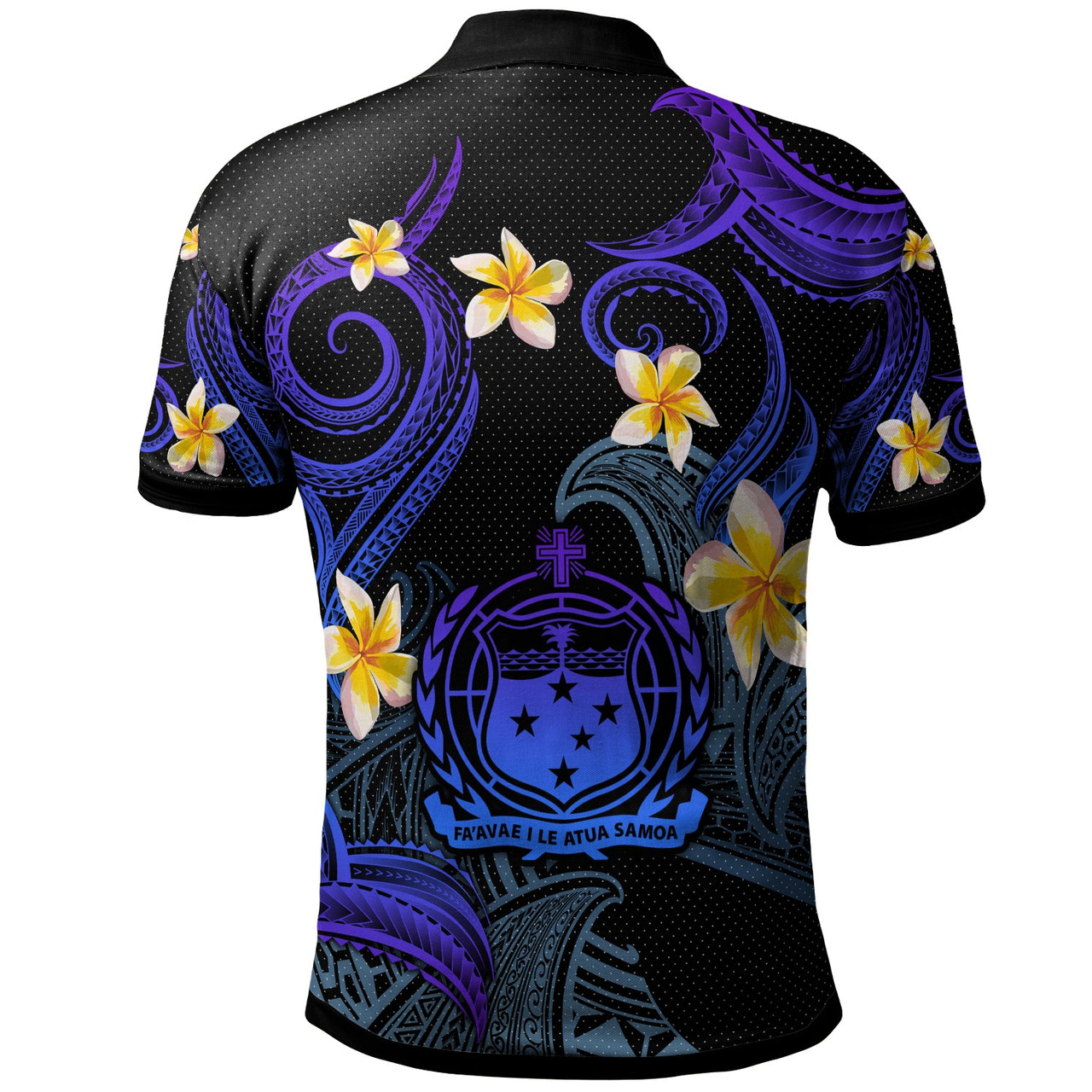 Samoa Polo Shirt - Custom Personalised Polynesian Waves with Plumeria Flowers (Blue)