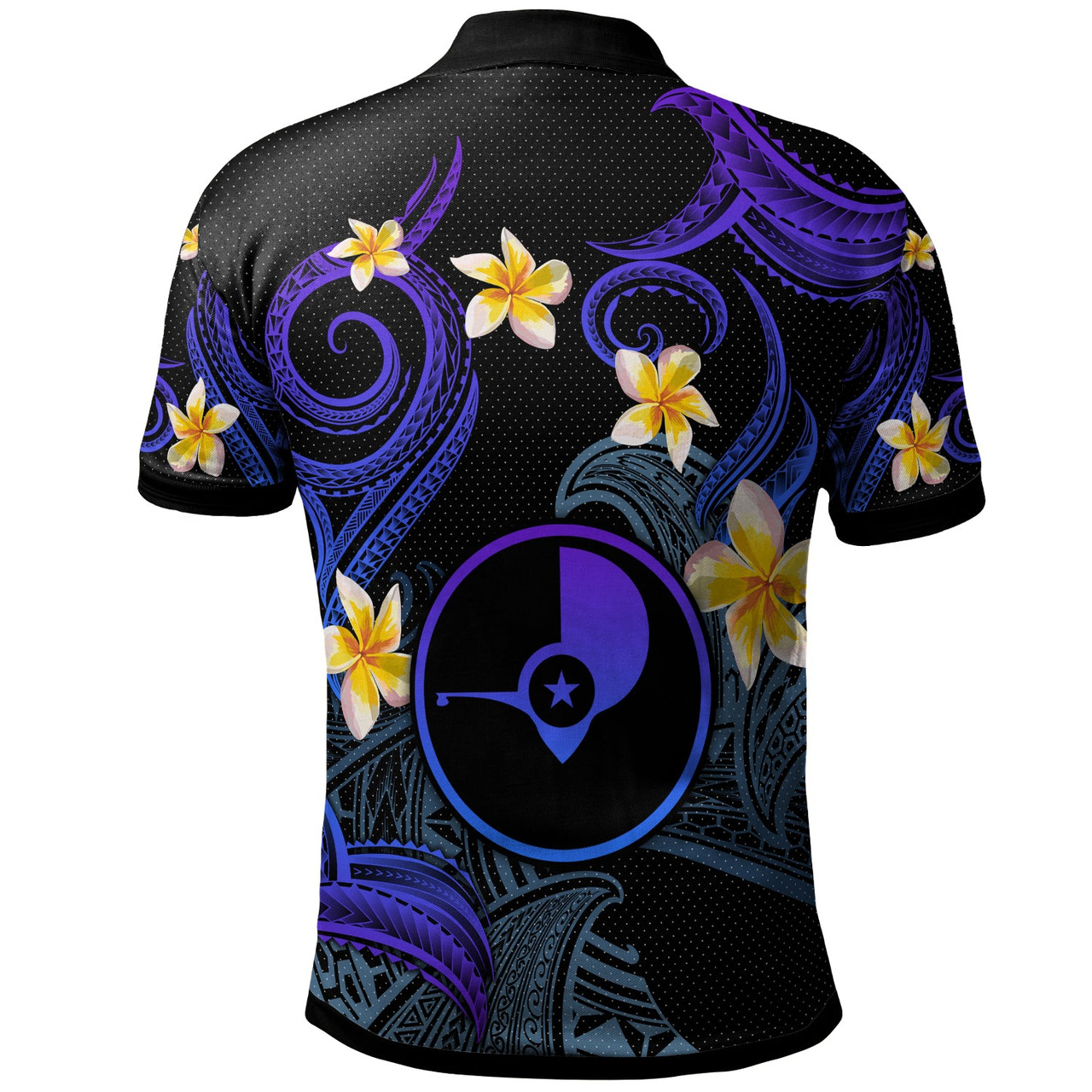 Yap Polo Shirt - Custom Personalised Polynesian Waves with Plumeria Flowers (Blue)