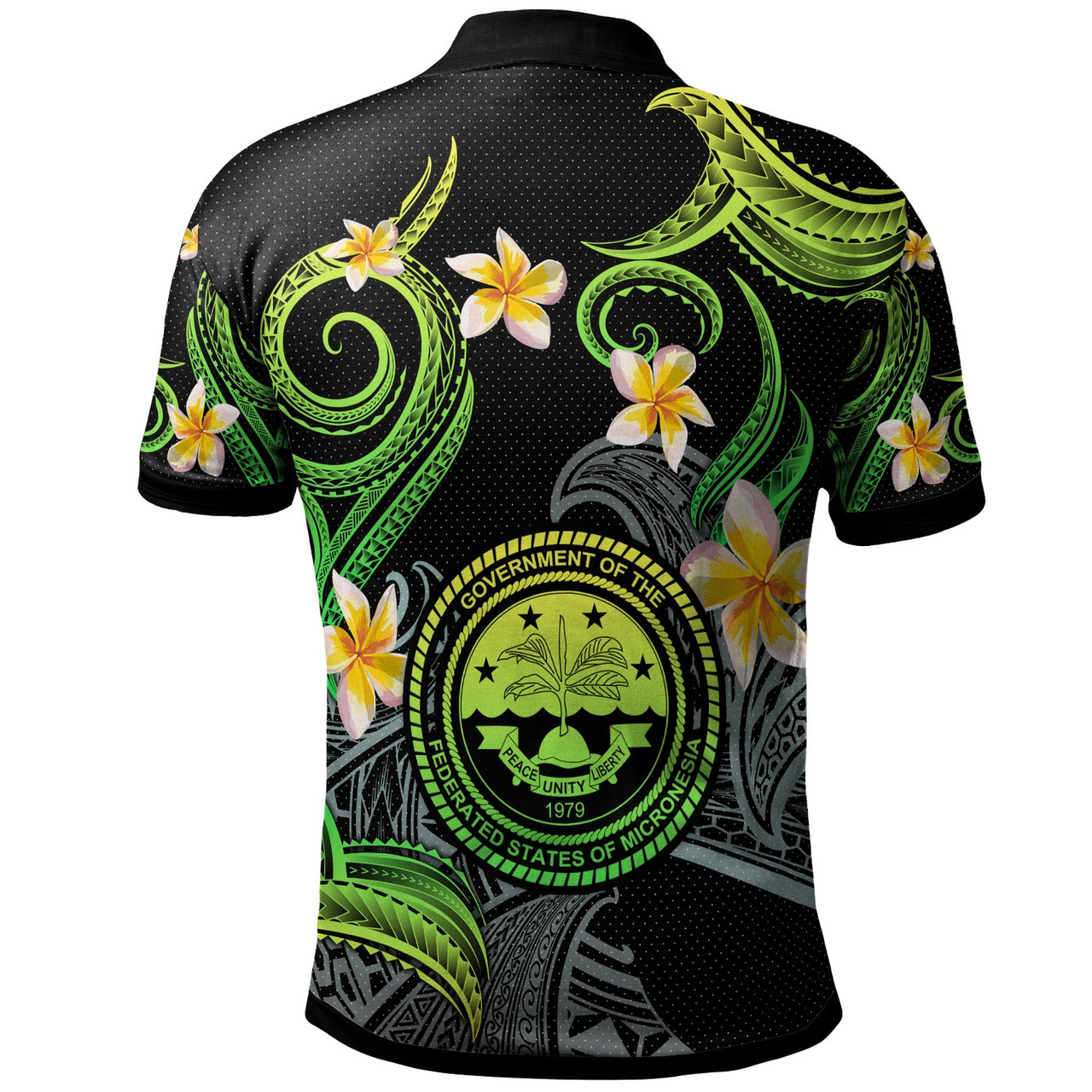 FSM Polo Shirt - Custom Personalised Polynesian Waves with Plumeria Flowers (Green)