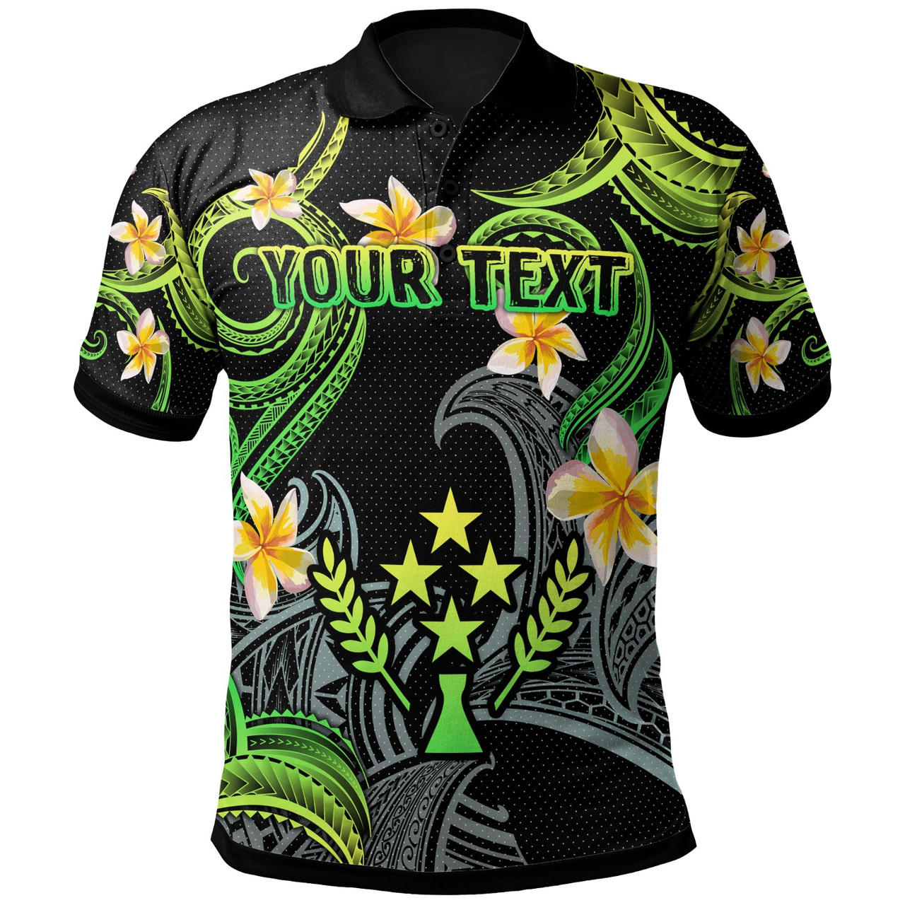 Kosrae Polo Shirt - Custom Personalised Polynesian Waves with Plumeria Flowers (Green)