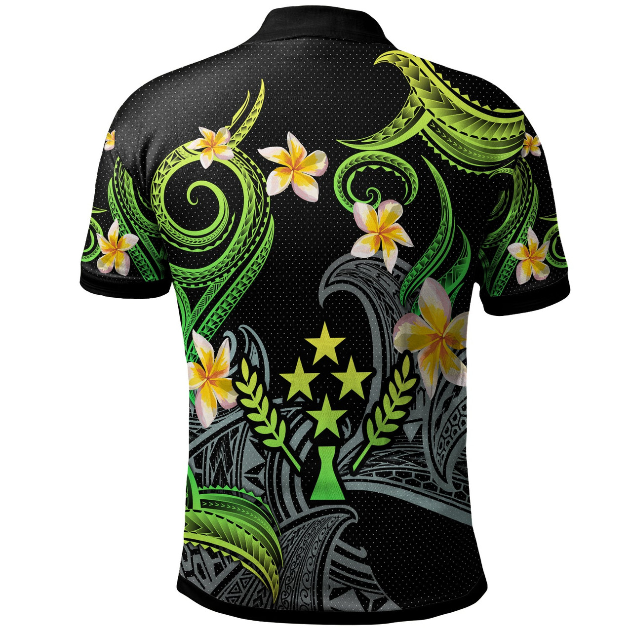 Kosrae Polo Shirt - Custom Personalised Polynesian Waves with Plumeria Flowers (Green)