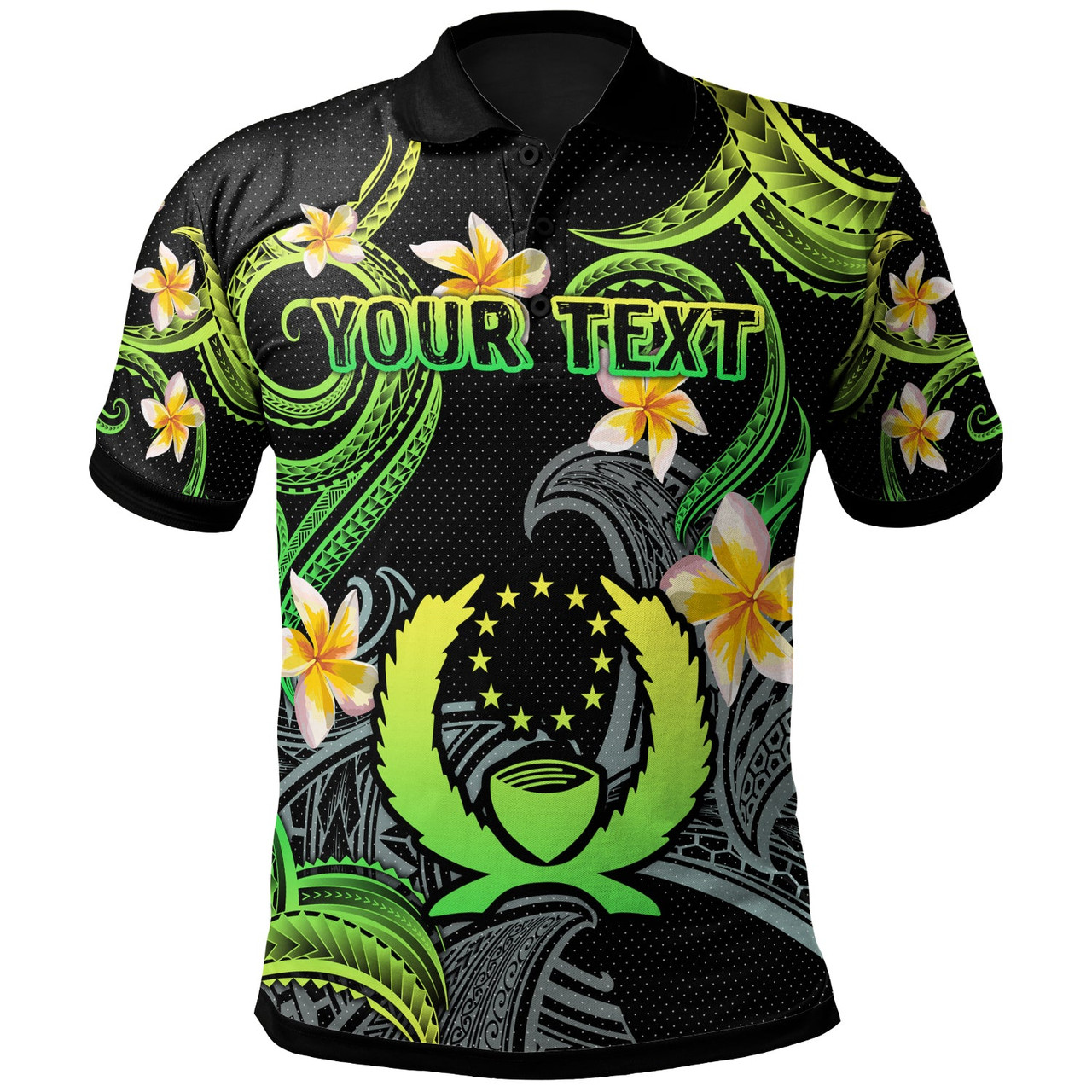 Pohnpei Polo Shirt - Custom Personalised Polynesian Waves with Plumeria Flowers (Green)