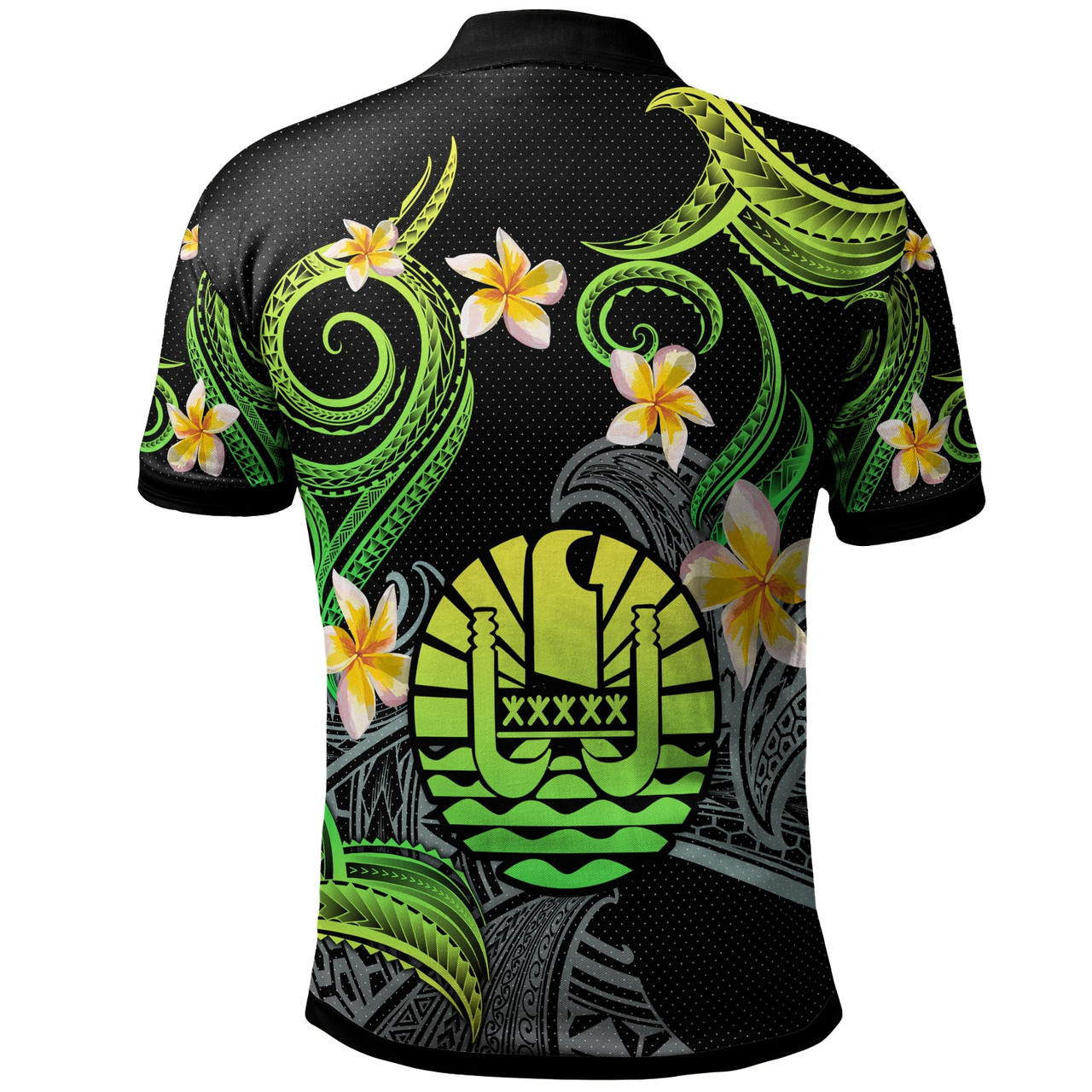 Tahiti Polo Shirt - Custom Personalised Polynesian Waves with Plumeria Flowers (Green)