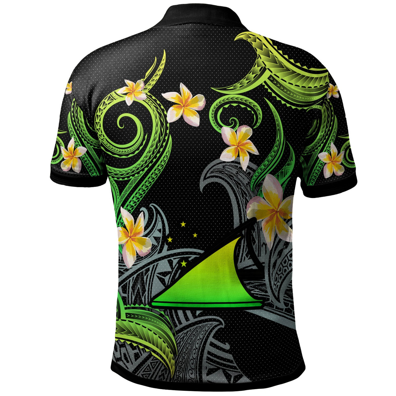 Tokelau Polo Shirt - Custom Personalised Polynesian Waves with Plumeria Flowers (Green)