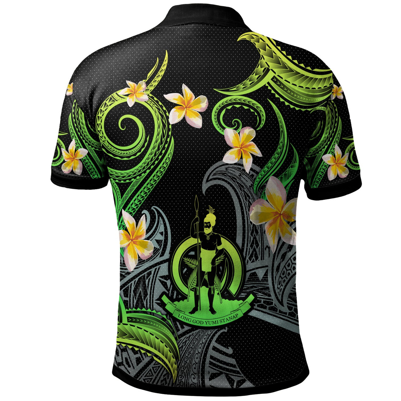 Vanuatu Polo Shirt - Custom Personalised Polynesian Waves with Plumeria Flowers (Green)