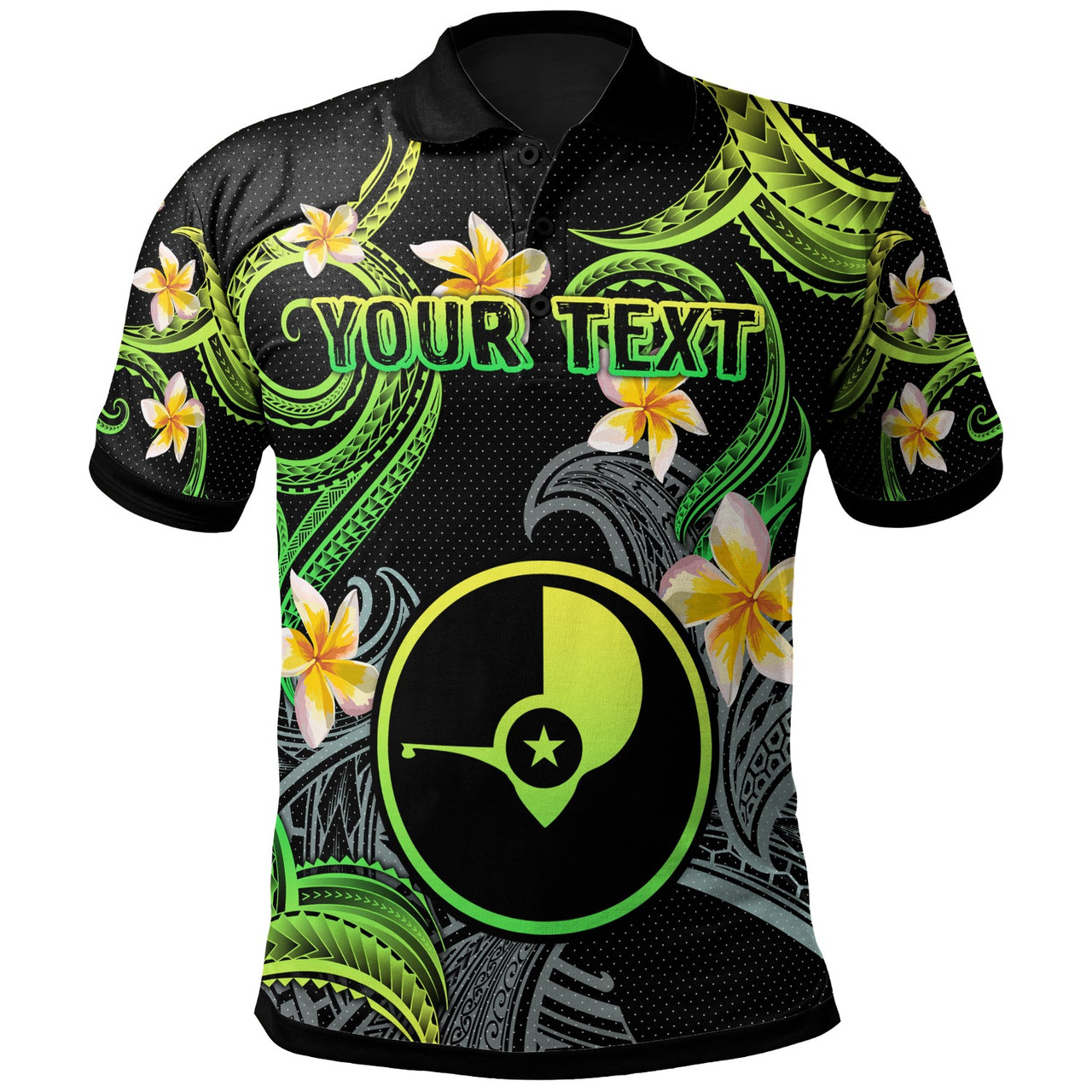 Yap Polo Shirt - Custom Personalised Polynesian Waves with Plumeria Flowers (Green)