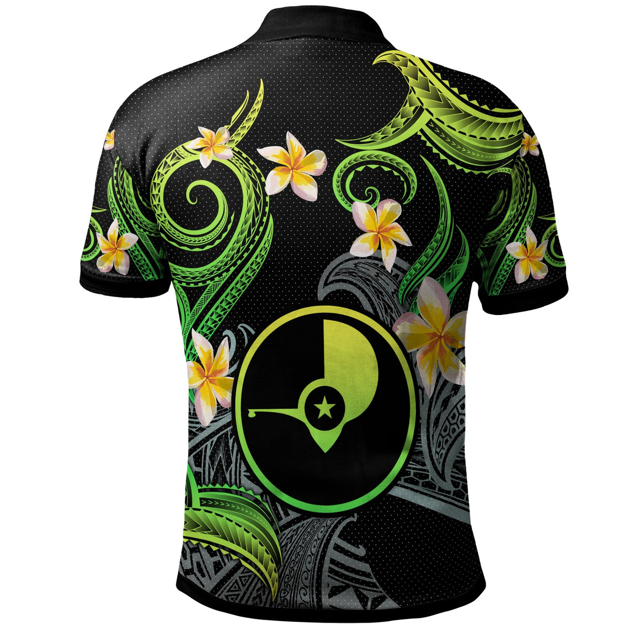 Yap Polo Shirt - Custom Personalised Polynesian Waves with Plumeria Flowers (Green)