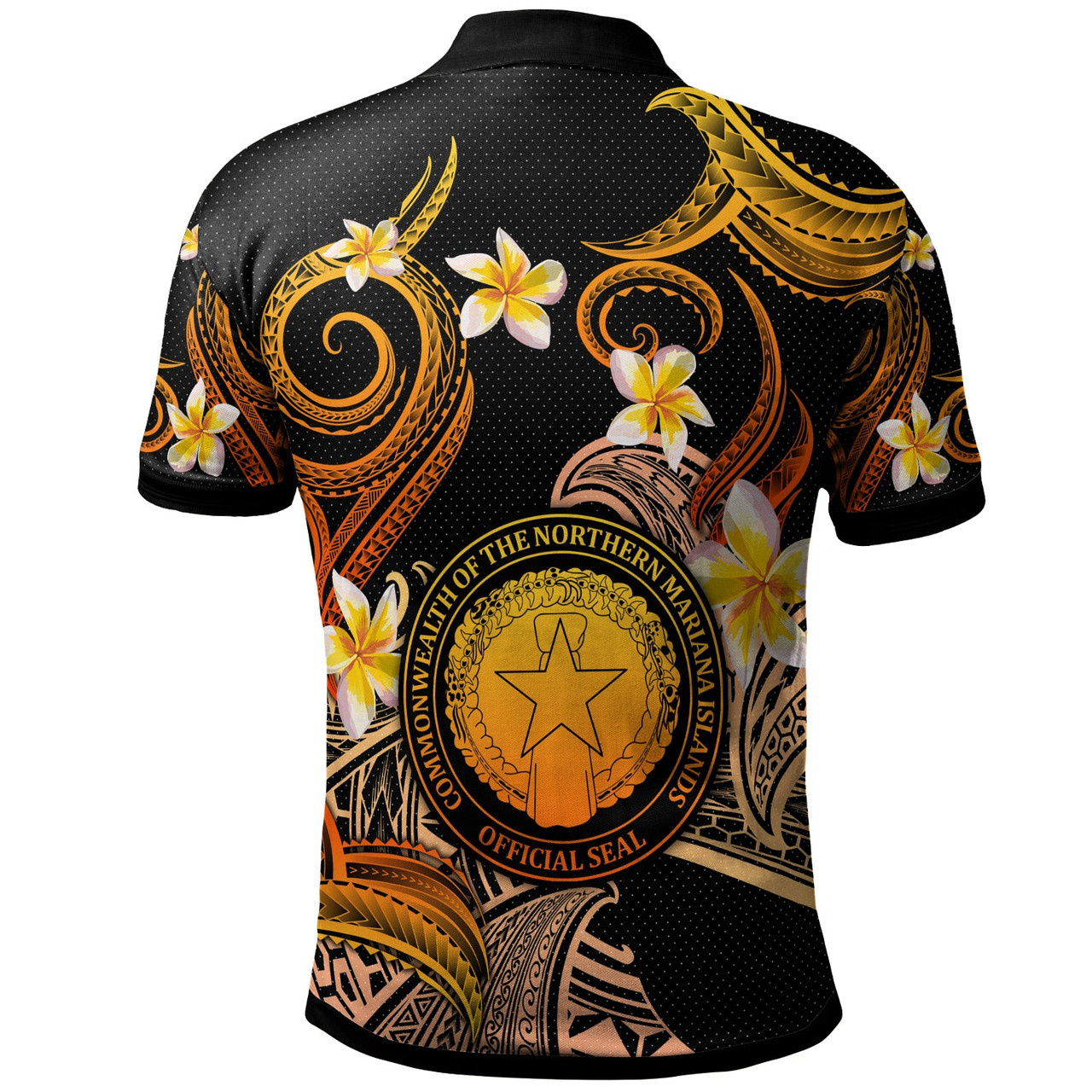 CMNI Polo Shirt - Custom Personalised Polynesian Waves with Plumeria Flowers (Orange)