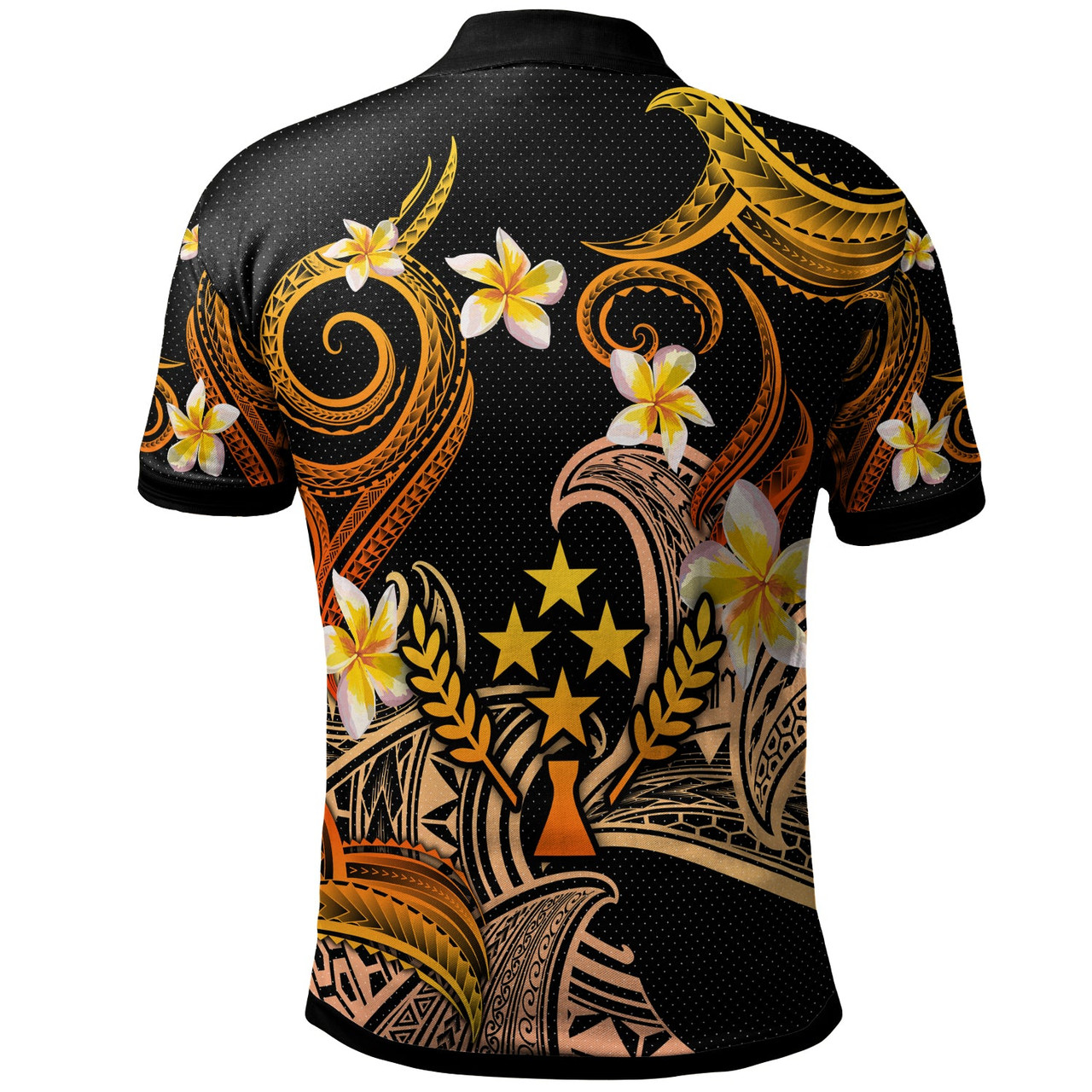 Kosrae Polo Shirt - Custom Personalised Polynesian Waves with Plumeria Flowers (Orange)
