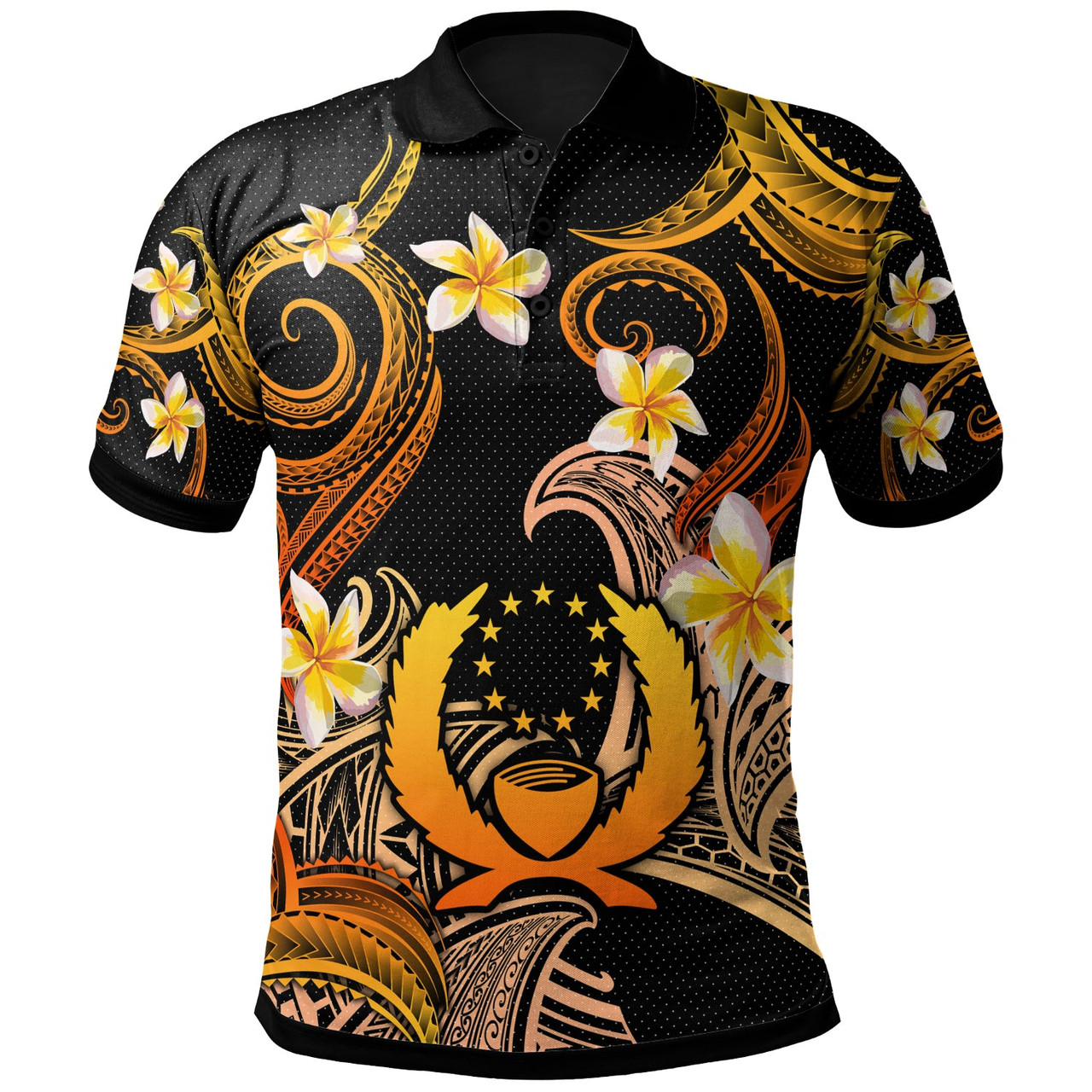 Pohnpei Polo Shirt - Custom Personalised Polynesian Waves with Plumeria Flowers (Orange)