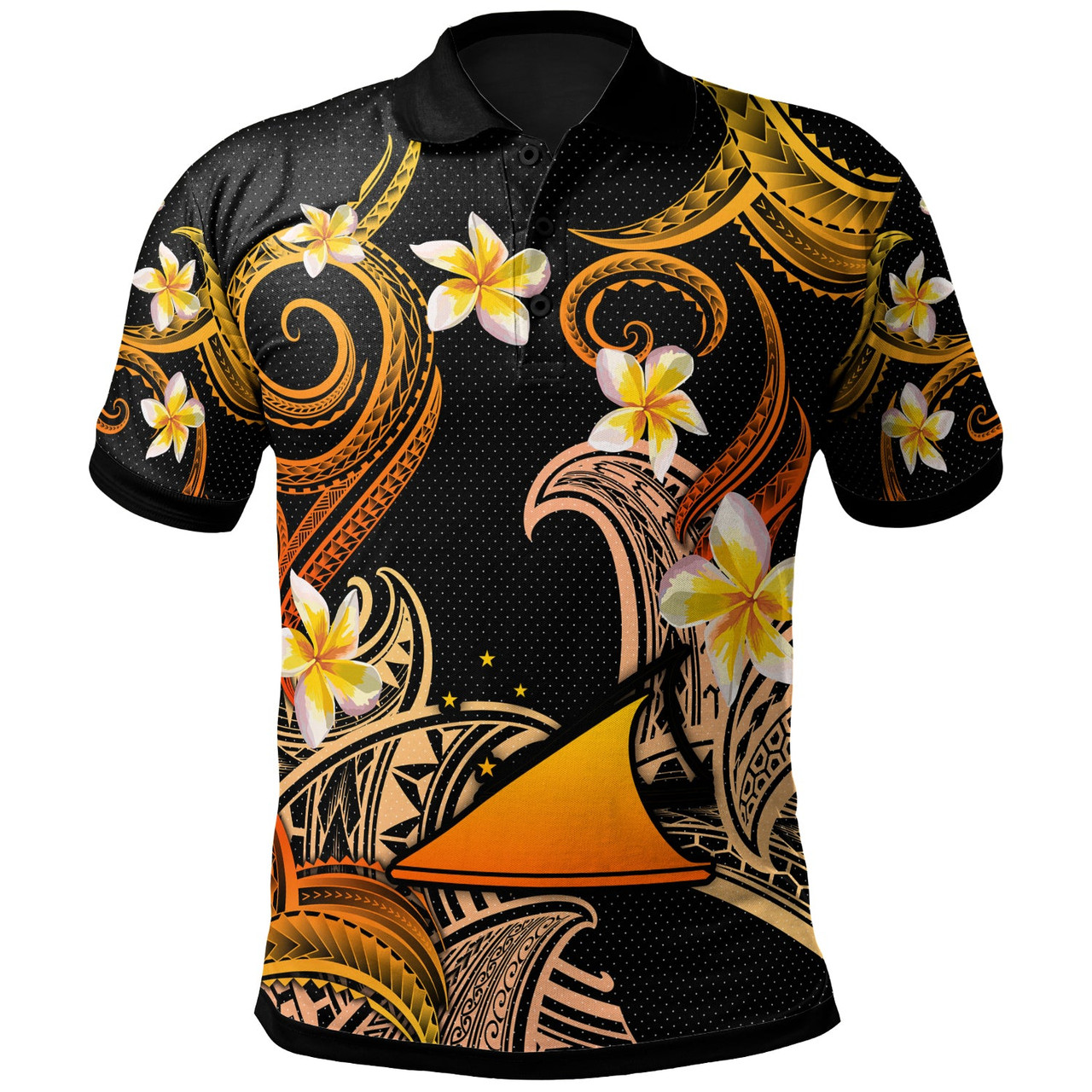 Tokelau Polo Shirt - Custom Personalised Polynesian Waves with Plumeria Flowers (Orange)