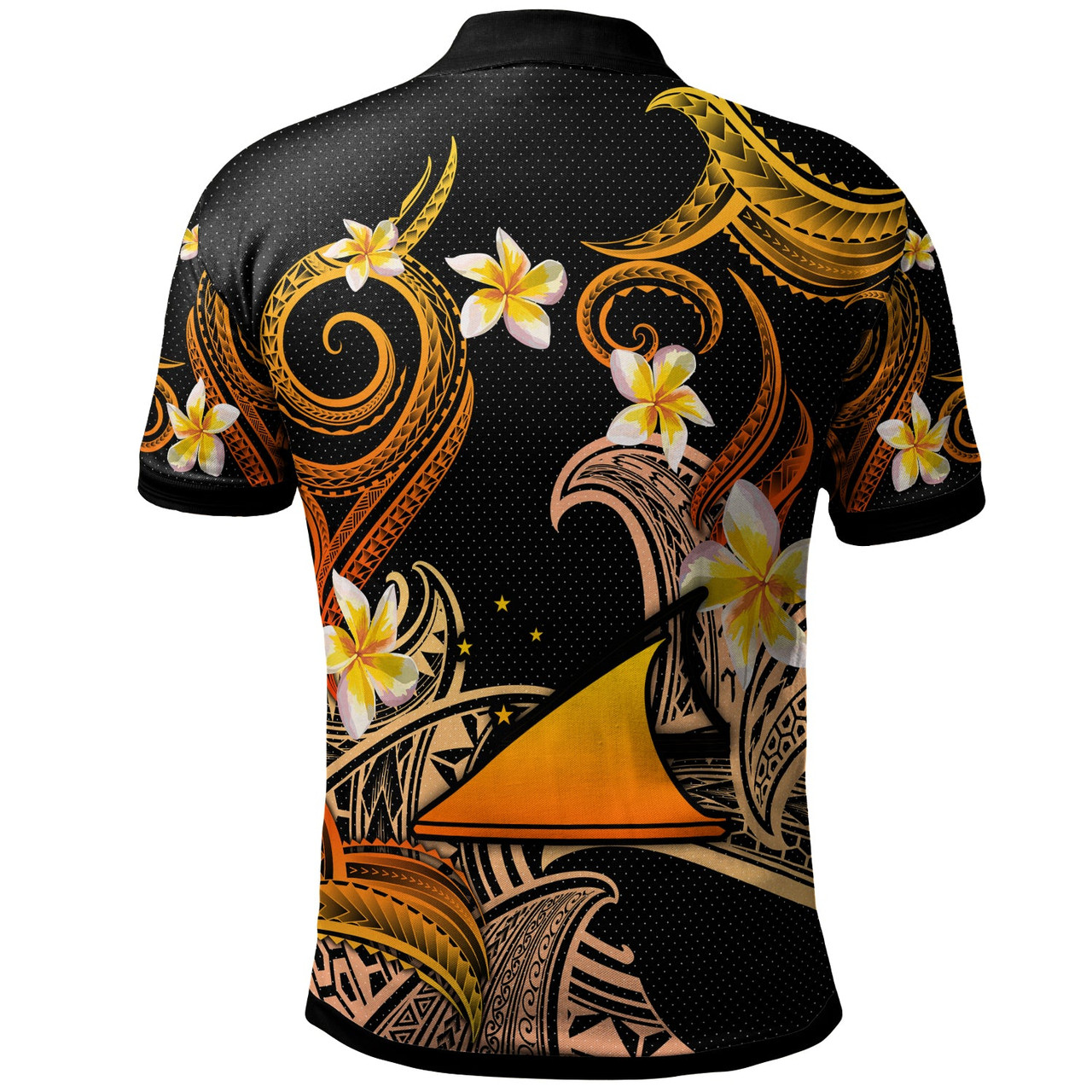 Tokelau Polo Shirt - Custom Personalised Polynesian Waves with Plumeria Flowers (Orange)