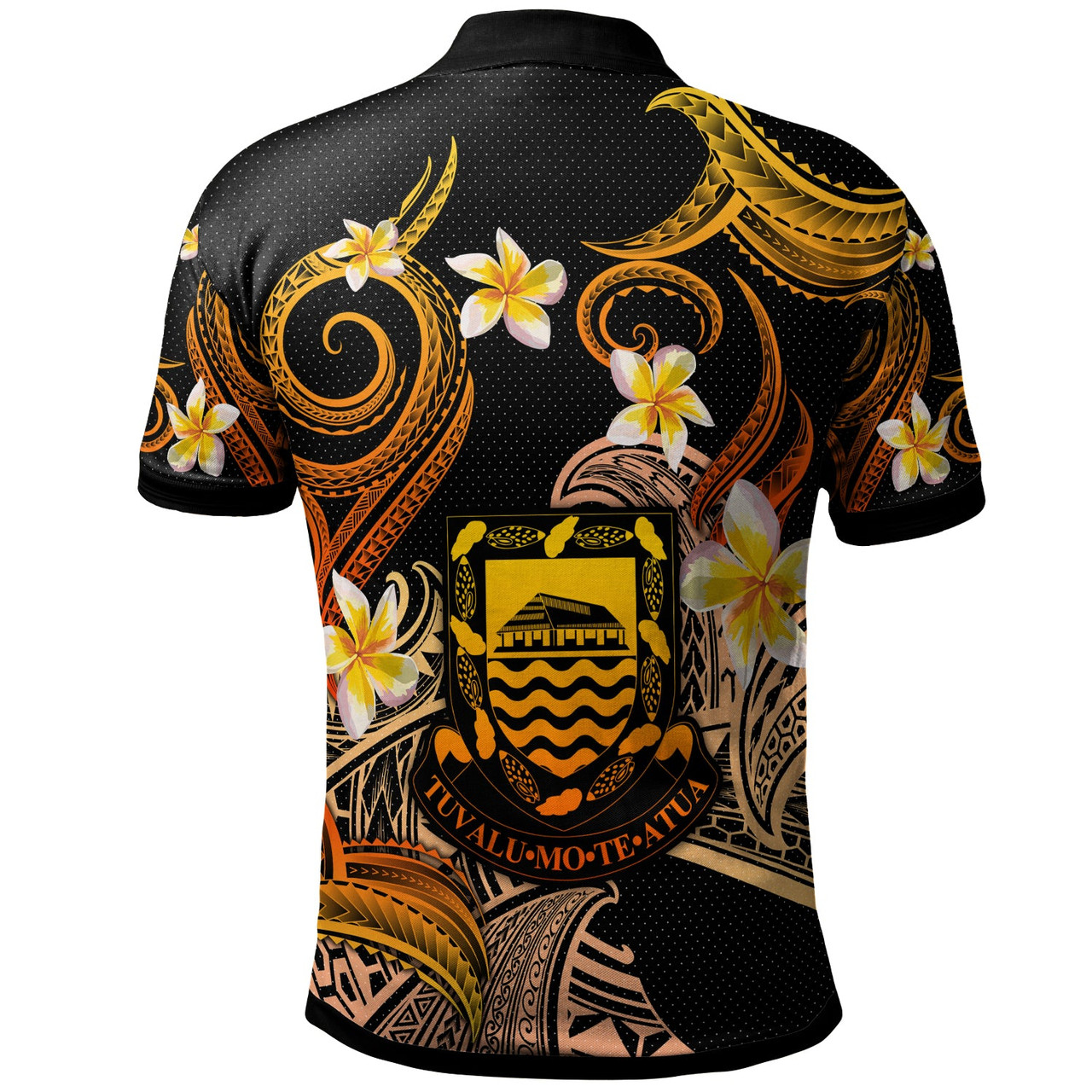 Tuvalu Polo Shirt - Custom Personalised Polynesian Waves with Plumeria Flowers (Orange)