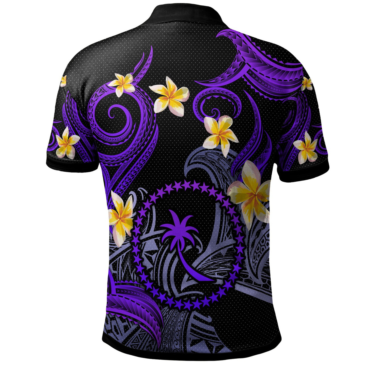 Chuuk Polo Shirt - Custom Personalised Polynesian Waves with Plumeria Flowers (Purple)