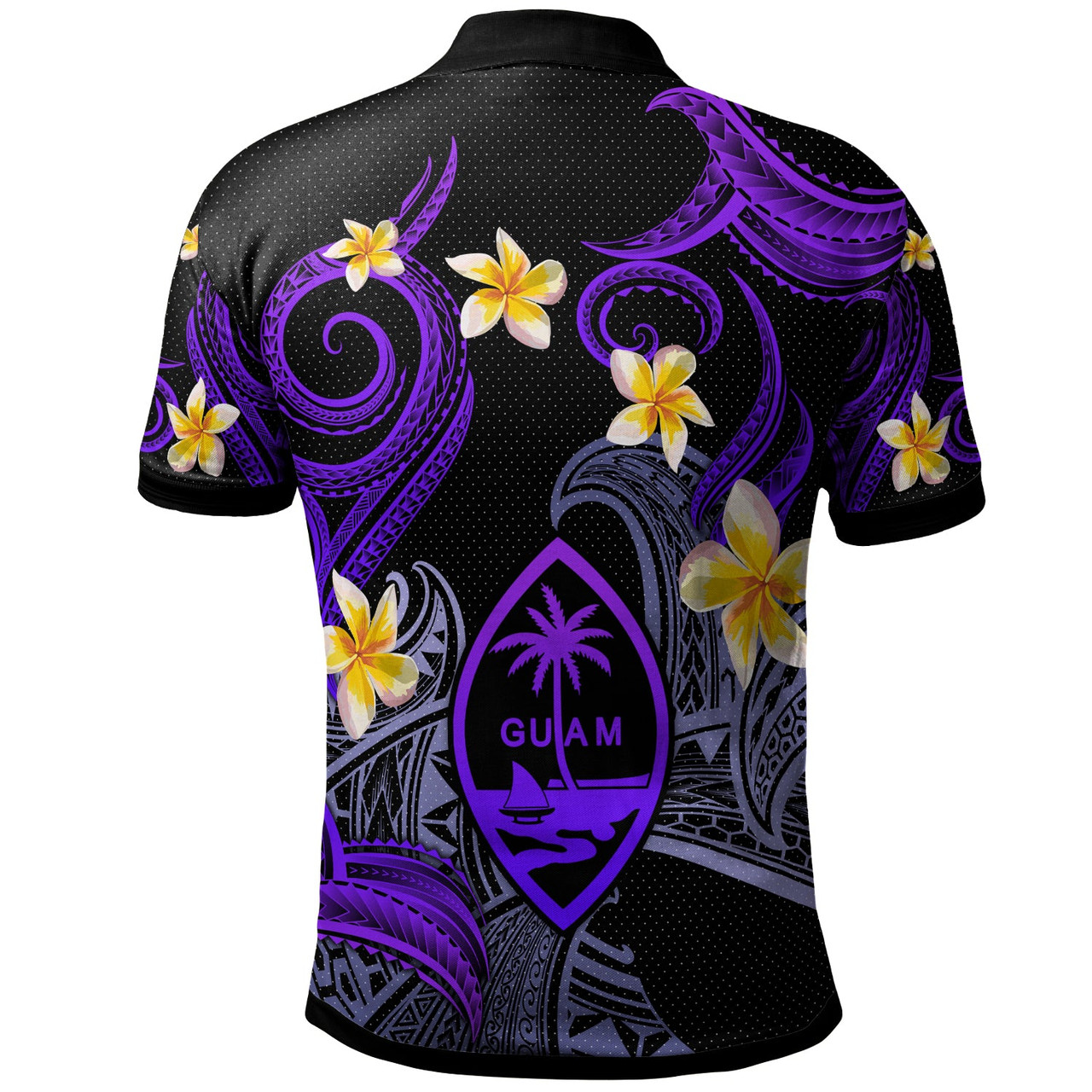 Guam Polo Shirt - Custom Personalised Polynesian Waves with Plumeria Flowers (Purple)
