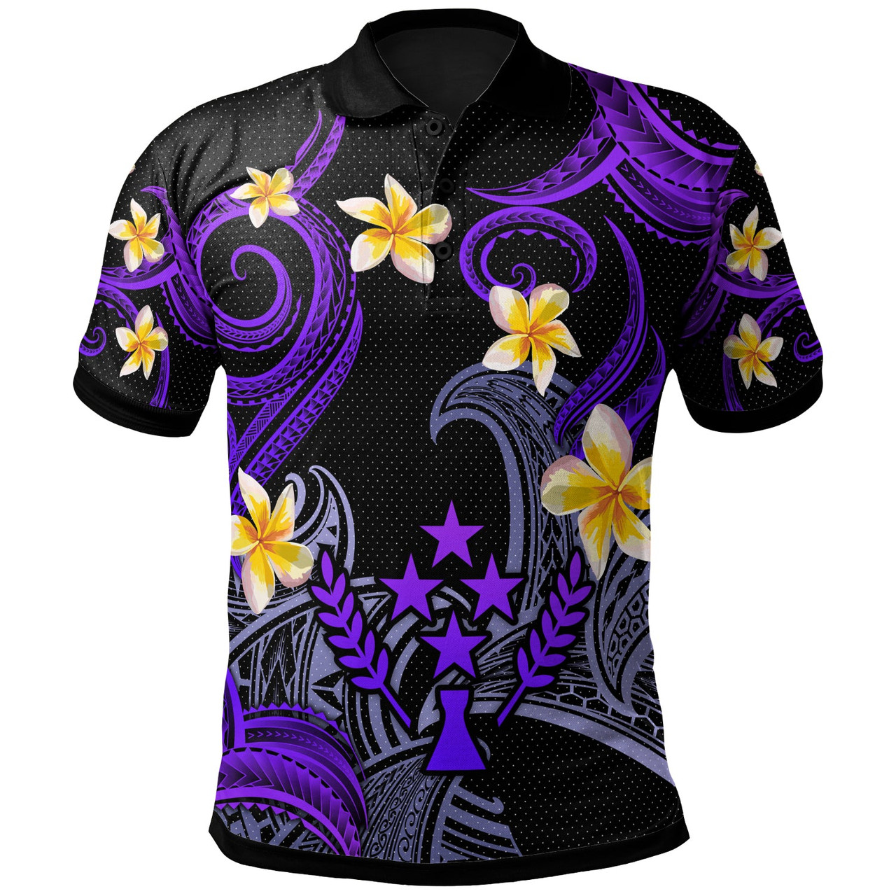 Kosrae Polo Shirt - Custom Personalised Polynesian Waves with Plumeria Flowers (Purple)