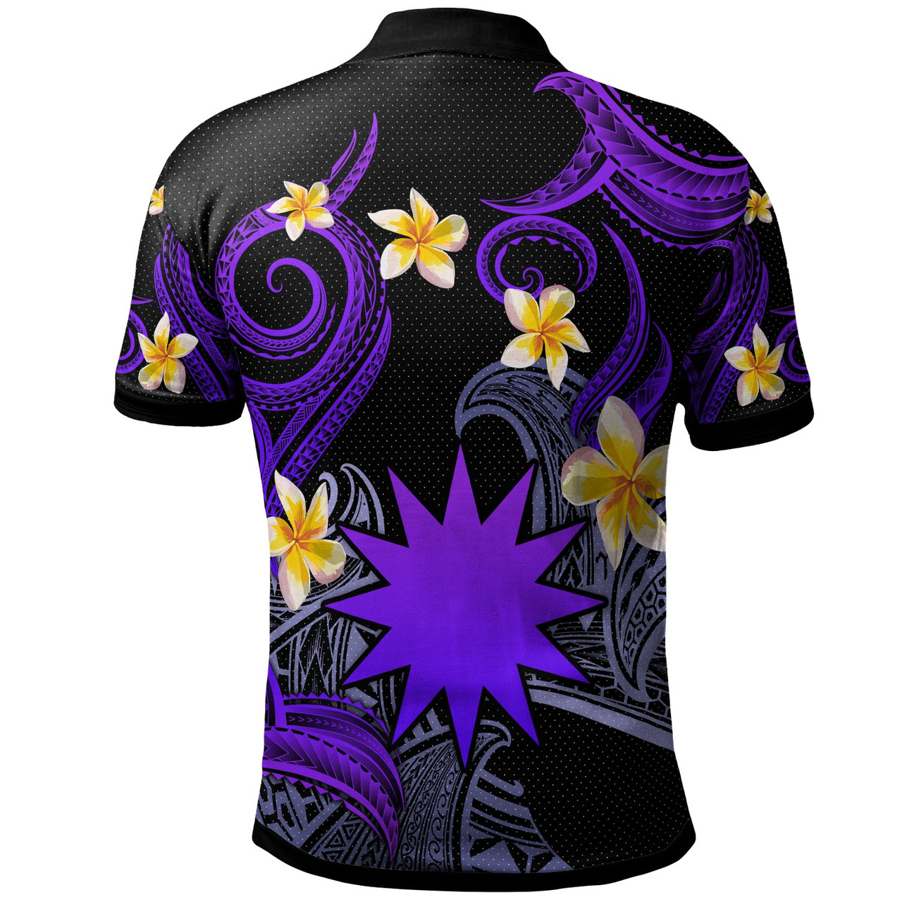 Nauru Polo Shirt - Custom Personalised Polynesian Waves with Plumeria Flowers (Purple)