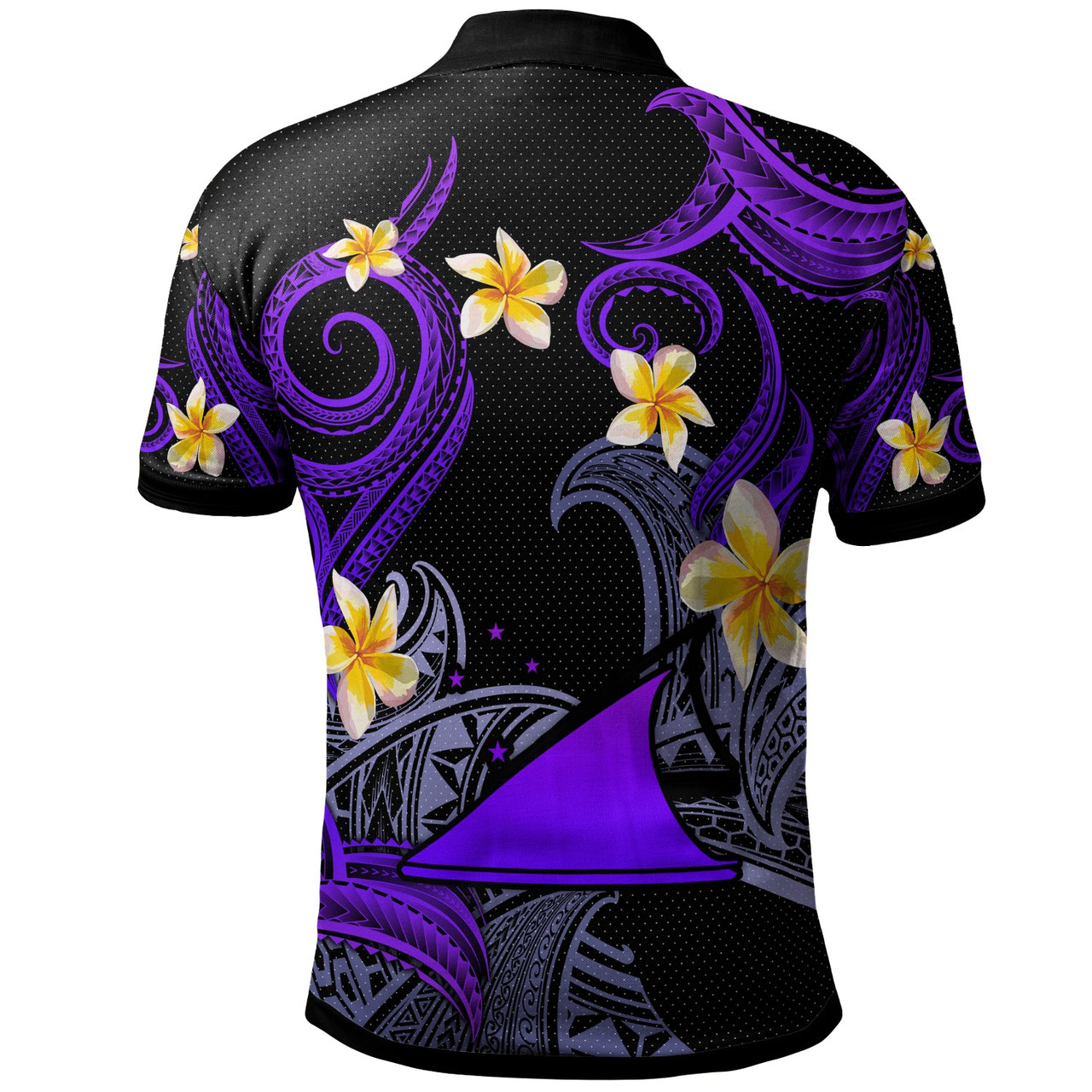 Tokelau Polo Shirt - Custom Personalised Polynesian Waves with Plumeria Flowers (Purple)