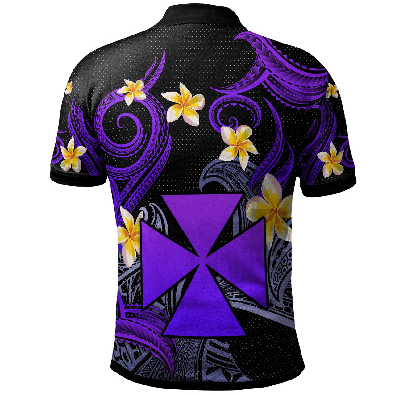 Wallis and Futuna Polo Shirt - Custom Personalised Polynesian Waves with Plumeria Flowers (Purple)