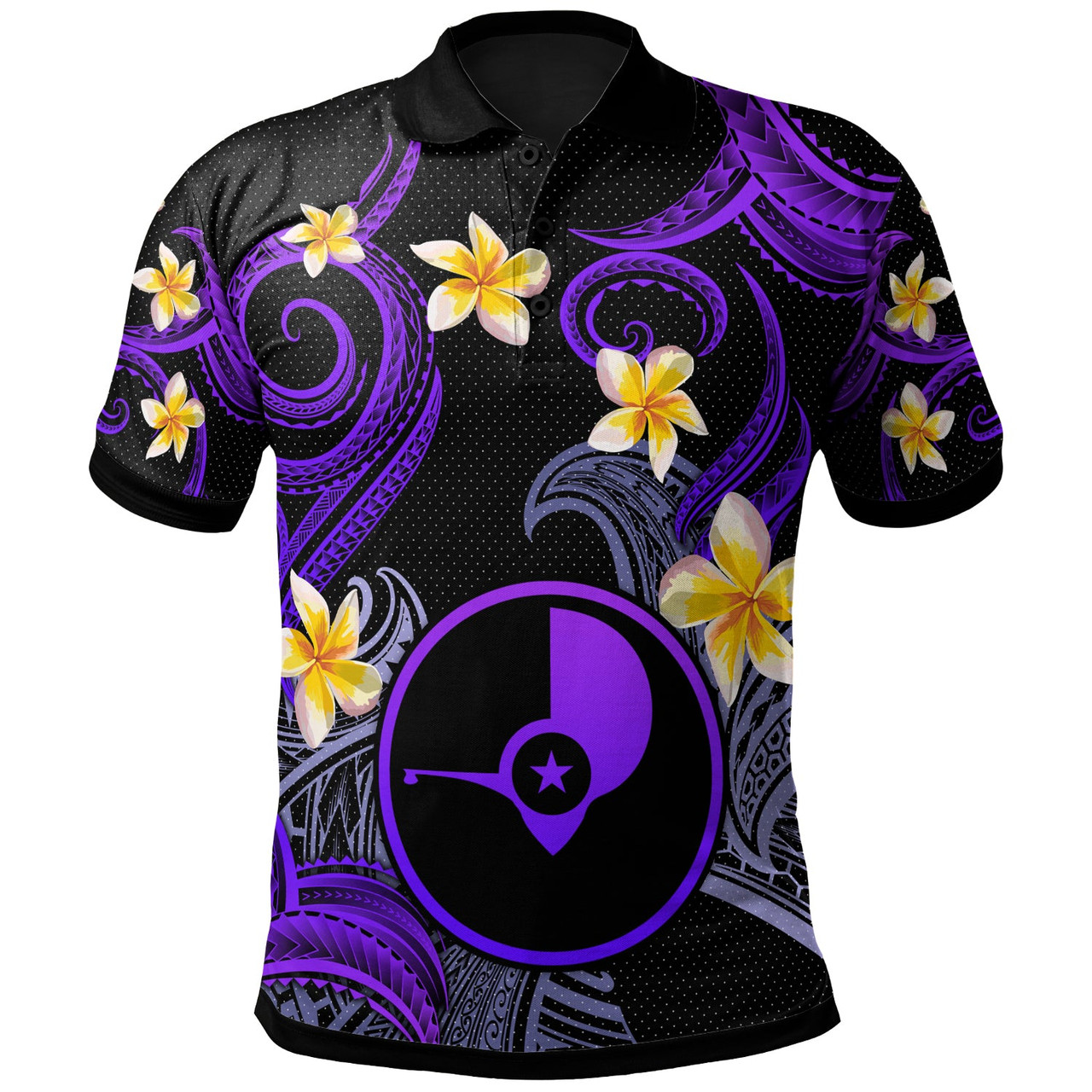 Yap Polo Shirt - Custom Personalised Polynesian Waves with Plumeria Flowers (Purple)