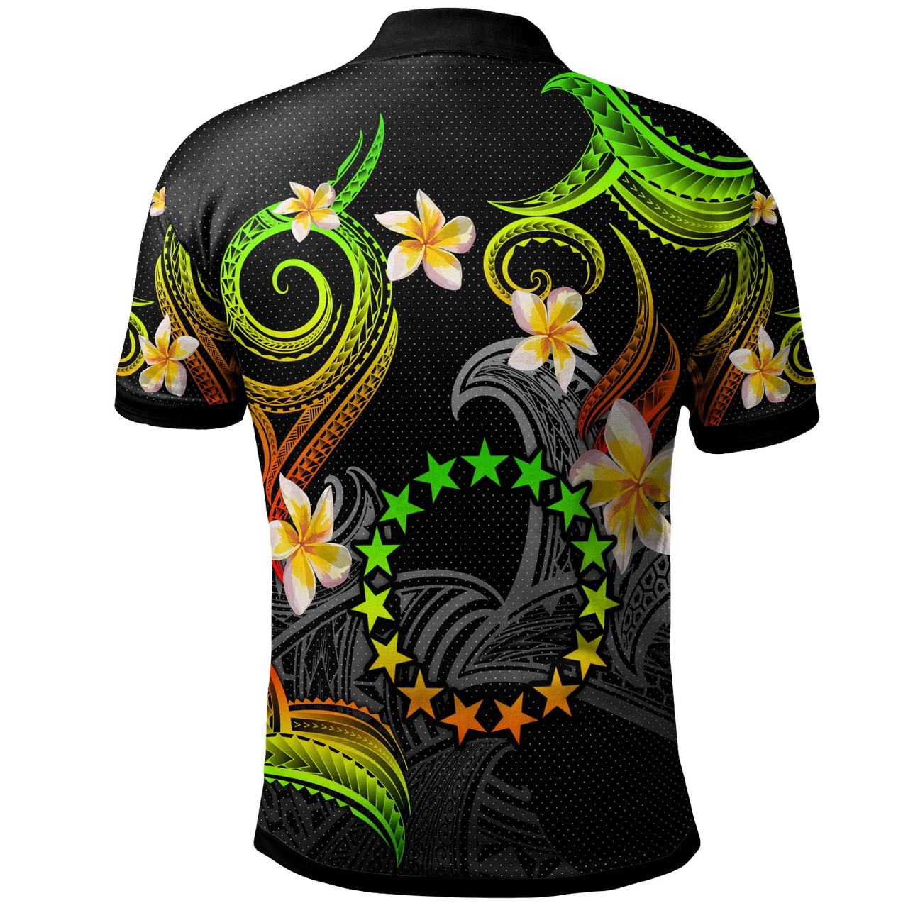 Cook Islands Polo Shirt - Custom Personalised Polynesian Waves with Plumeria Flowers (Reggae)