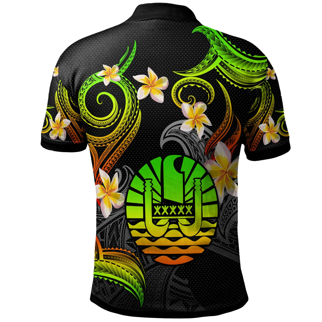 Tahiti Polo Shirt - Custom Personalised Polynesian Waves with Plumeria Flowers (Reggae)