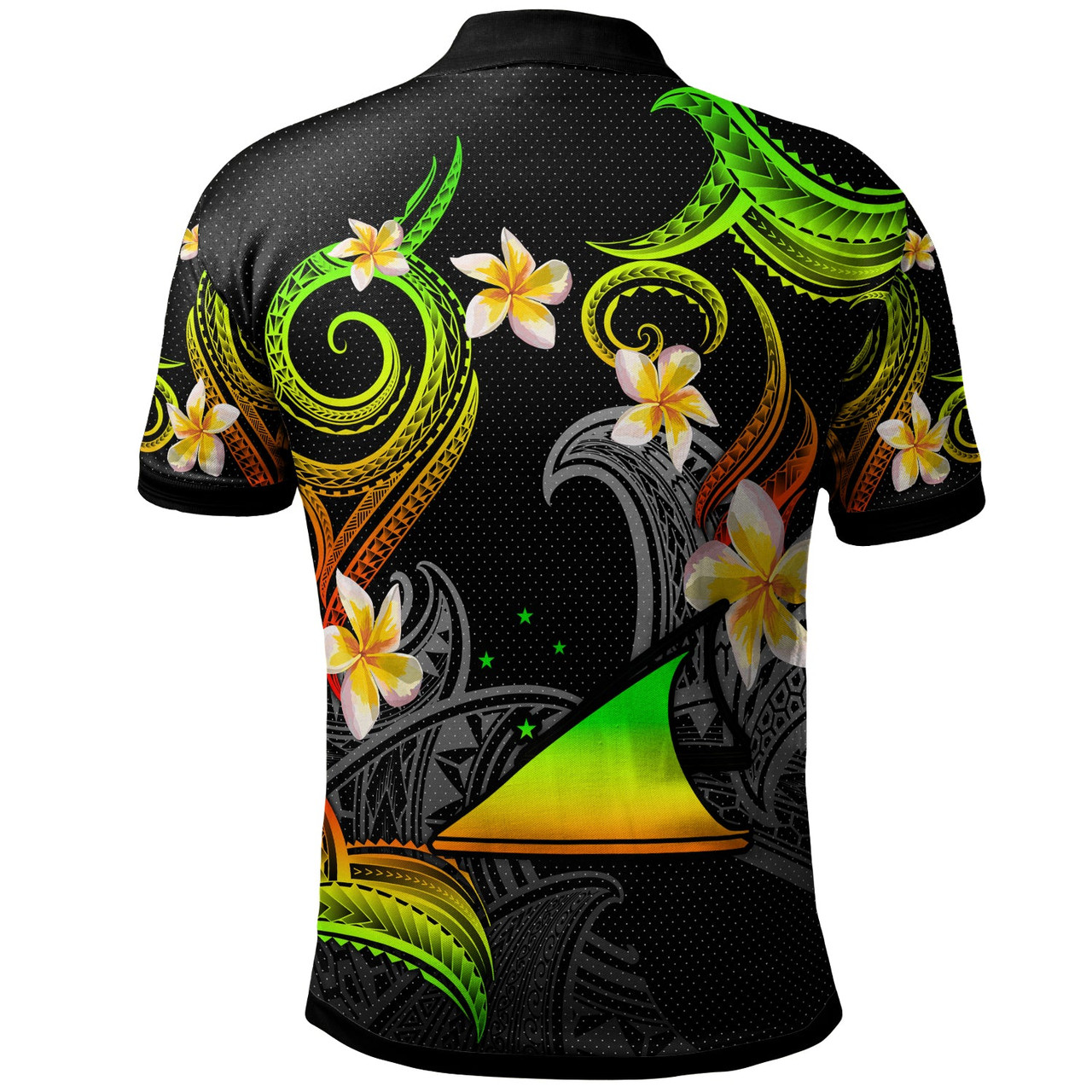 Tokelau Polo Shirt - Custom Personalised Polynesian Waves with Plumeria Flowers (Reggae)