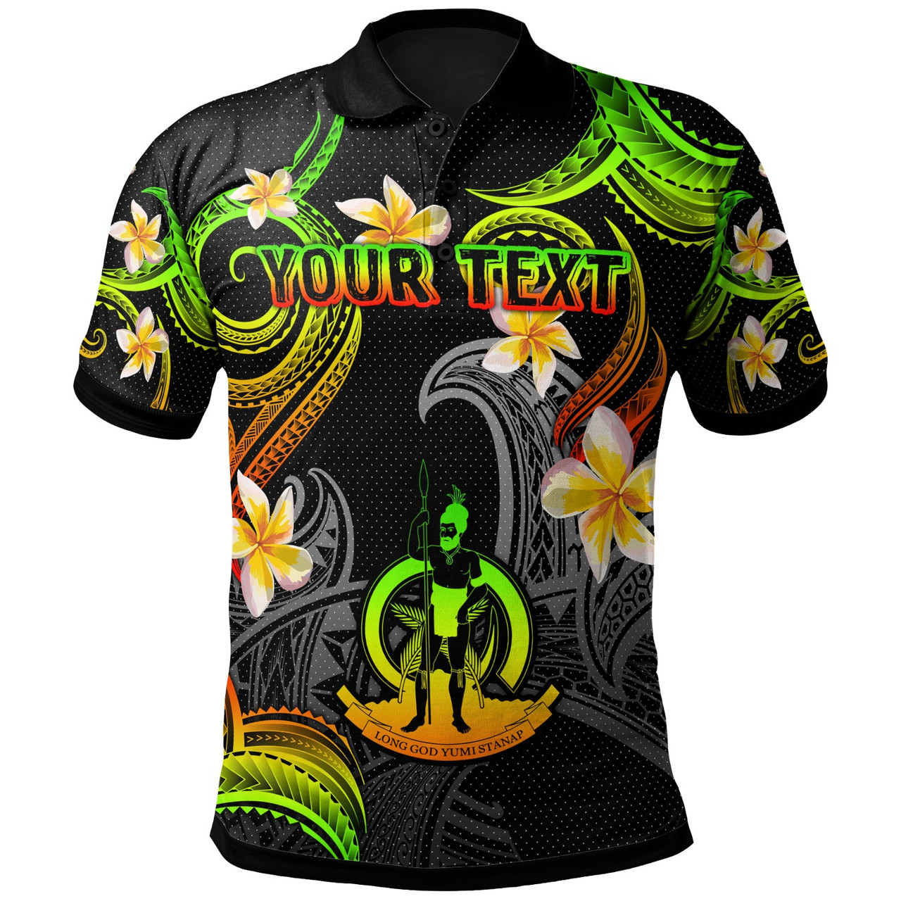 Vanuatu Polo Shirt - Custom Personalised Polynesian Waves with Plumeria Flowers (Reggae)