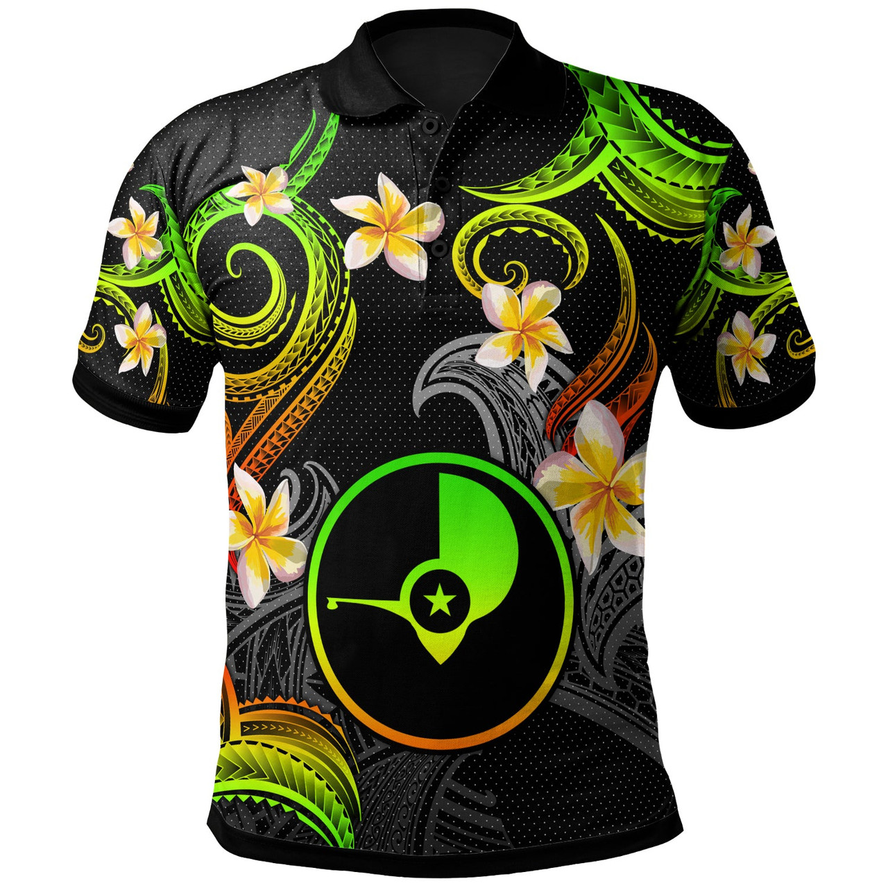 Yap Polo Shirt - Custom Personalised Polynesian Waves with Plumeria Flowers (Reggae)