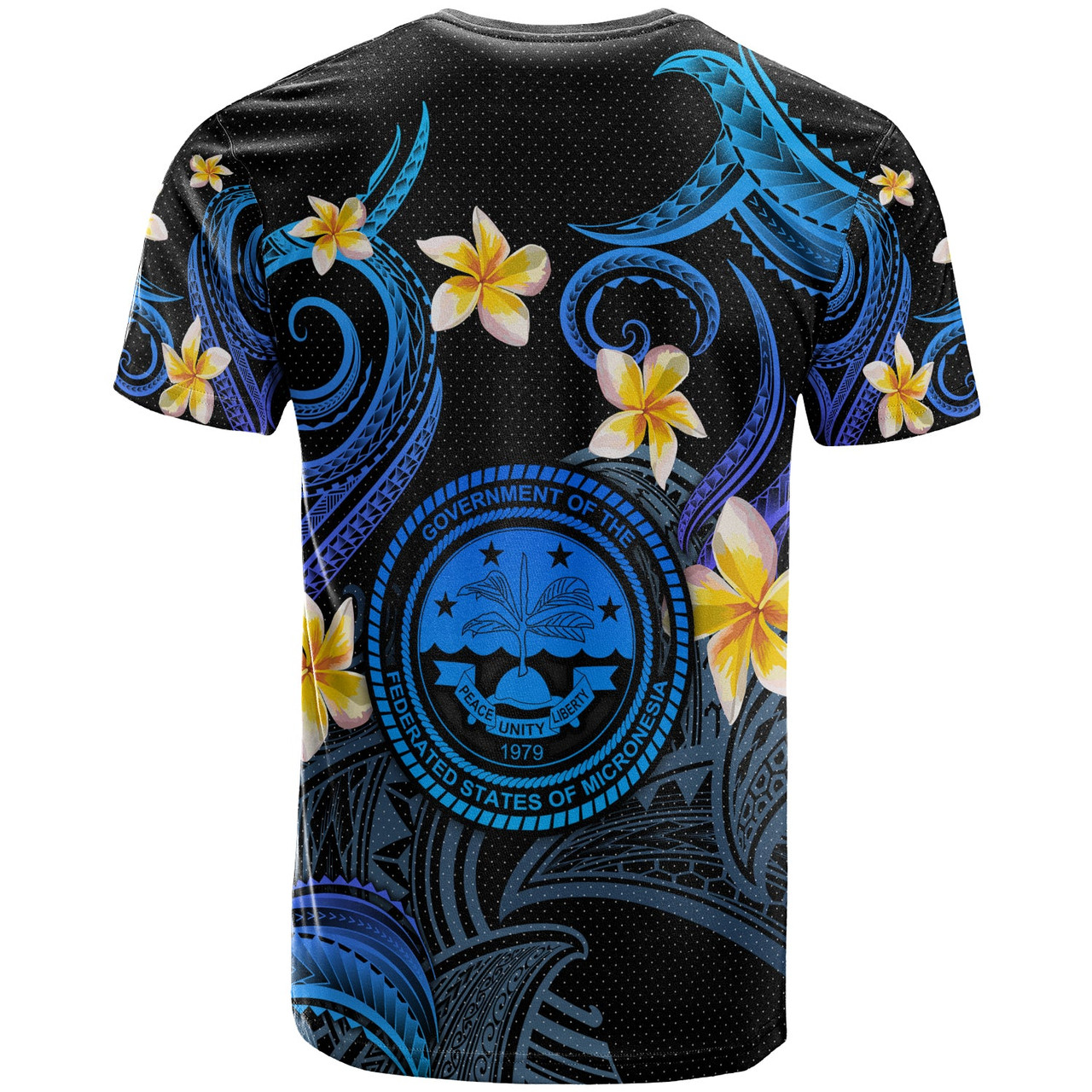 FSM T-shirt - Custom Personalised Polynesian Waves with Plumeria Flowers (Blue)
