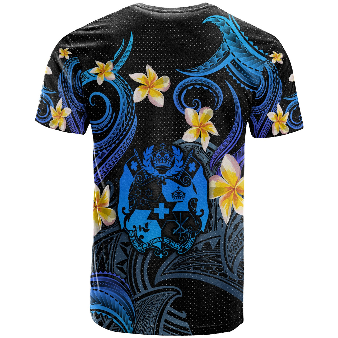 Tonga T-shirt - Custom Personalised Polynesian Waves with Plumeria Flowers (Blue)