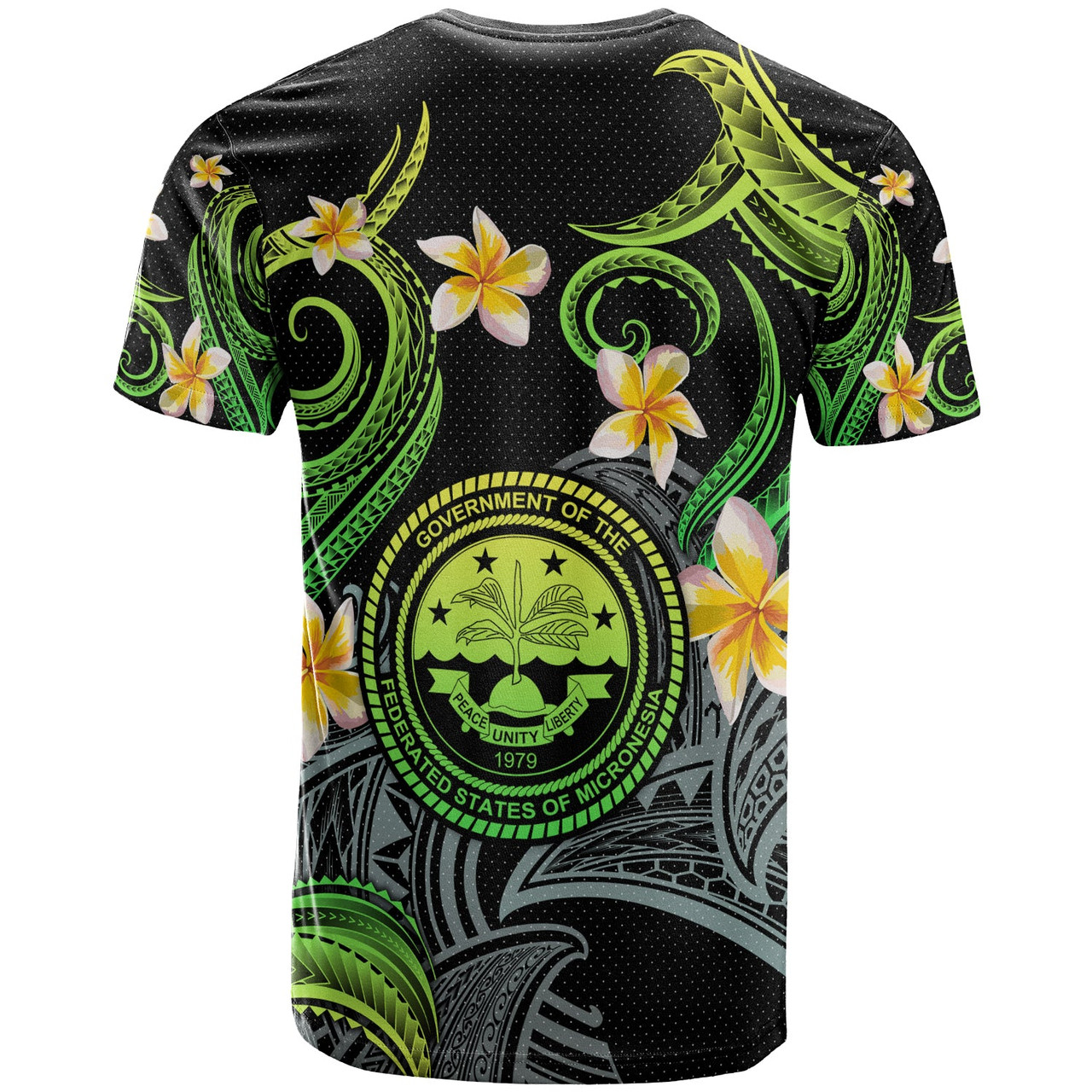 FSM T-shirt - Custom Personalised Polynesian Waves with Plumeria Flowers (Green)