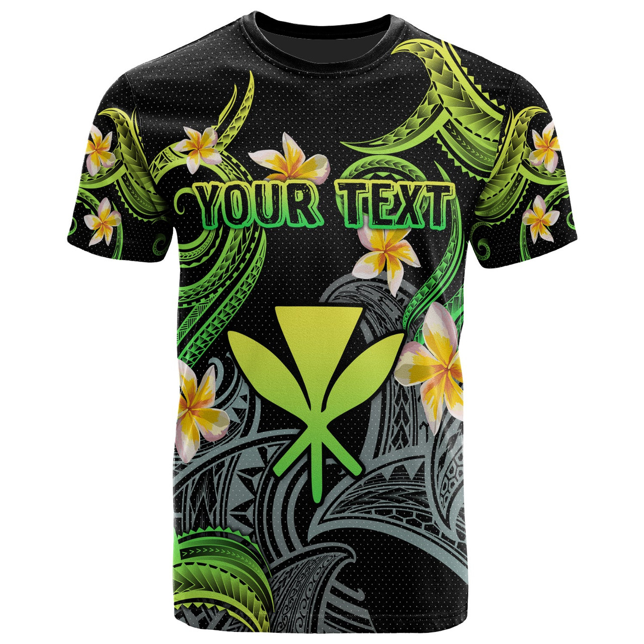 Kanaka Maoli T-shirt - Custom Personalised Polynesian Waves with Plumeria Flowers (Green)